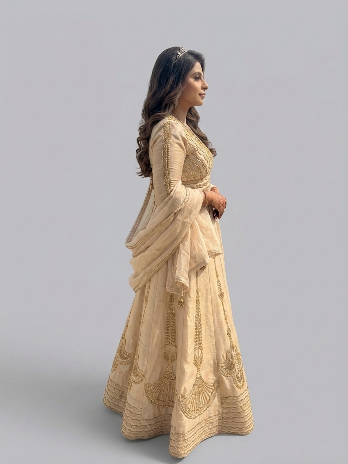 Peach cream lehenga