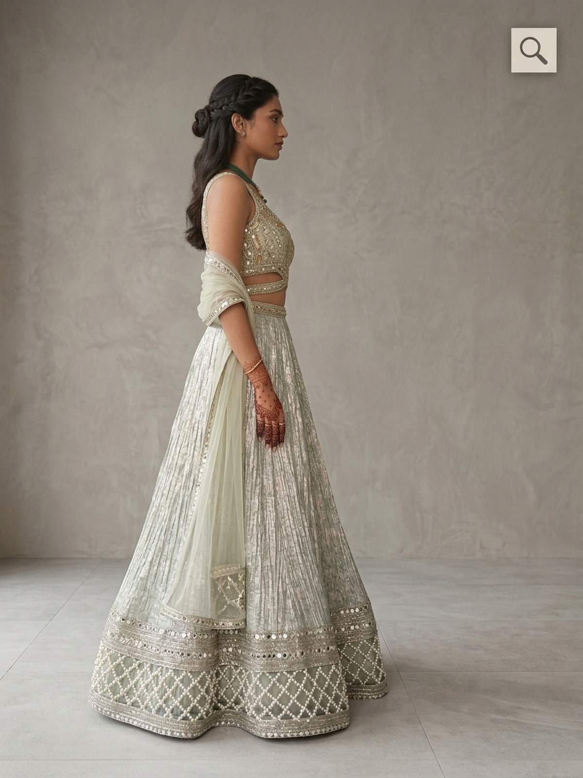 Green lehenga with pearl