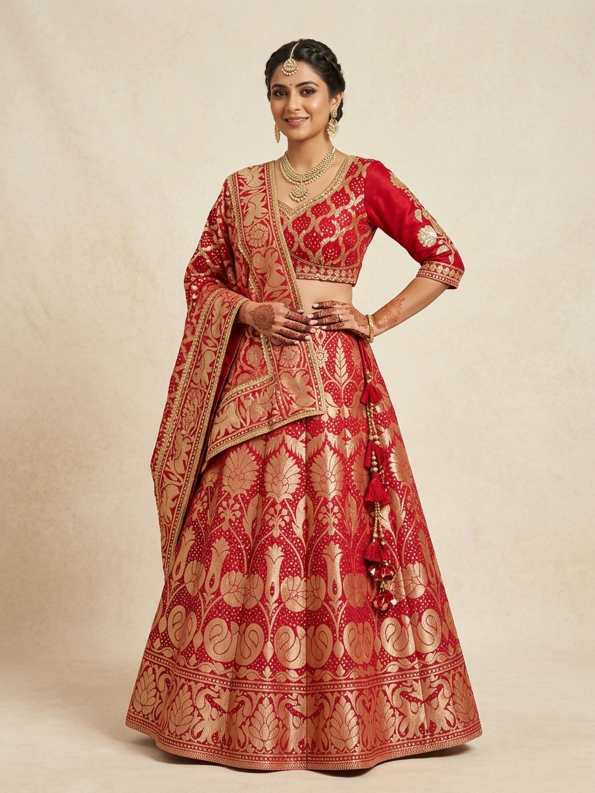 Pure red banarasi bandhani lehenga