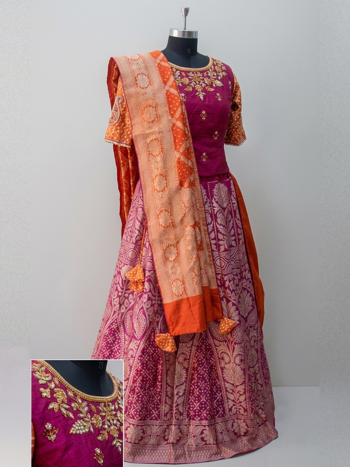 Burgundy cotton silk lehenga