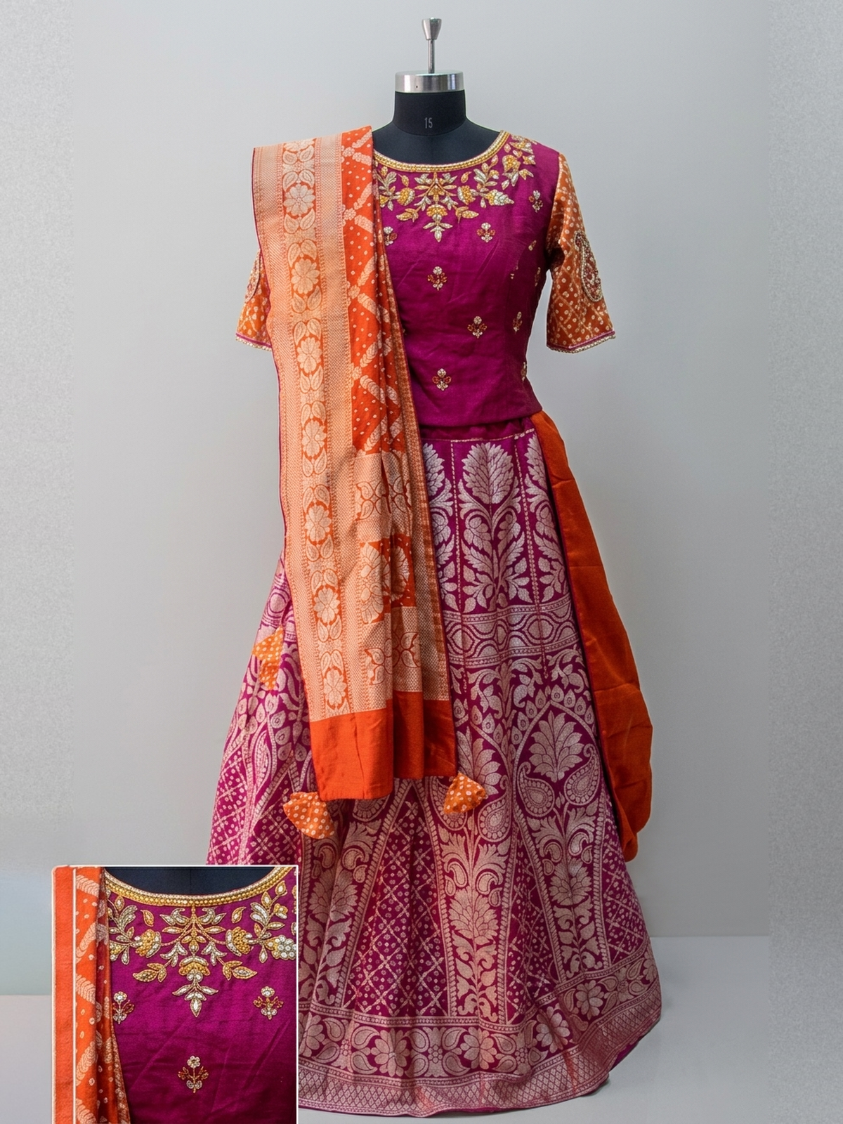 Burgundy cotton silk lehenga