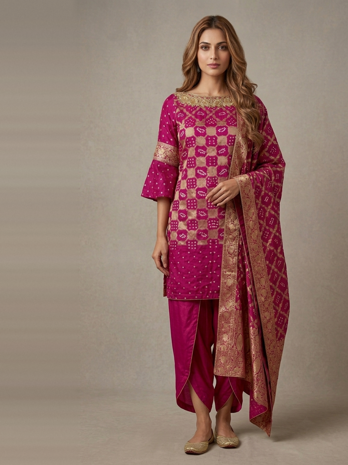 Burgandy tulip dhoti kurta set