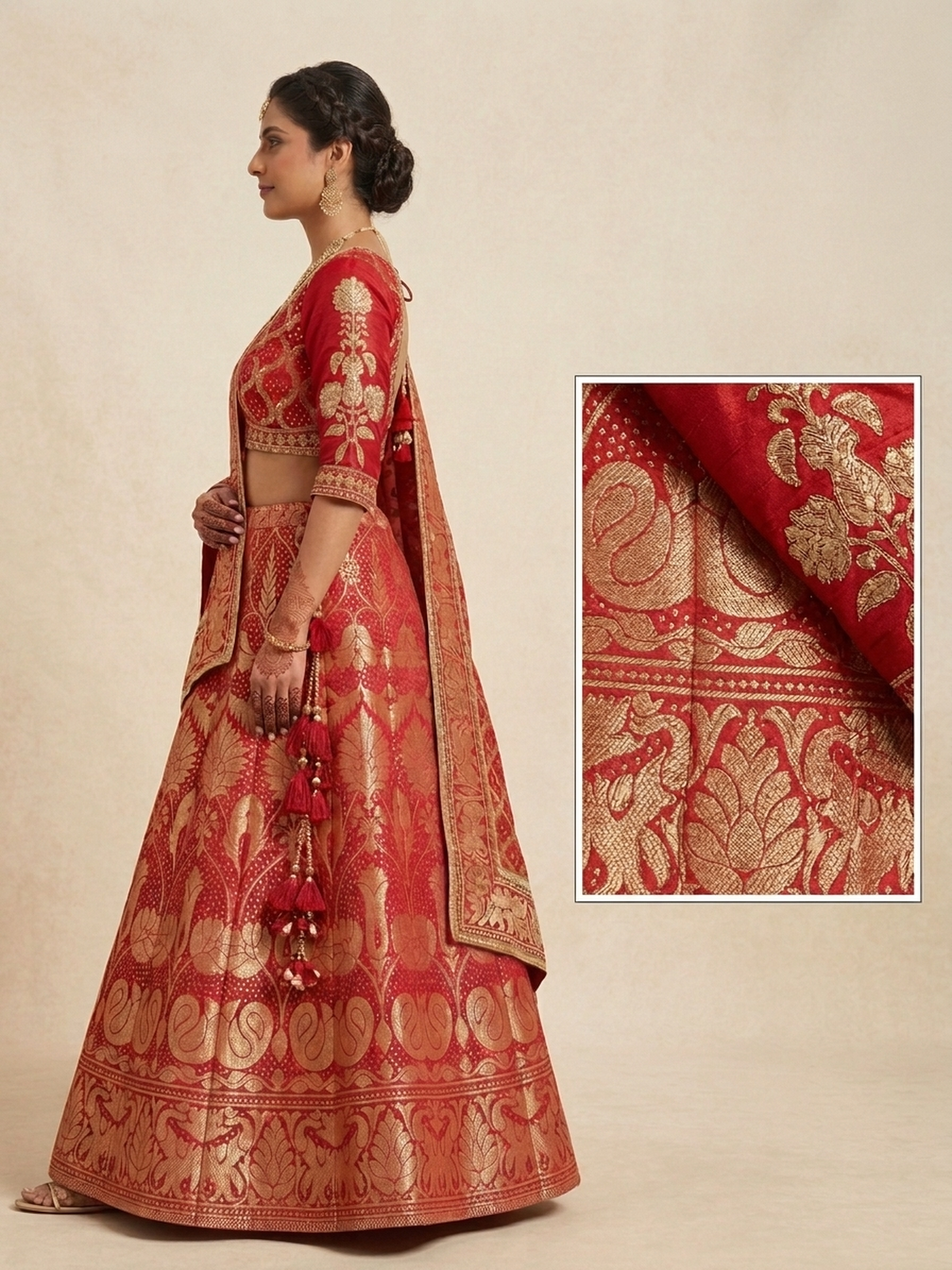 Pure red banarasi bandhani lehenga