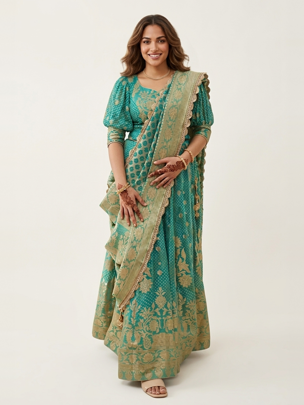 Teal green georgette lehenga