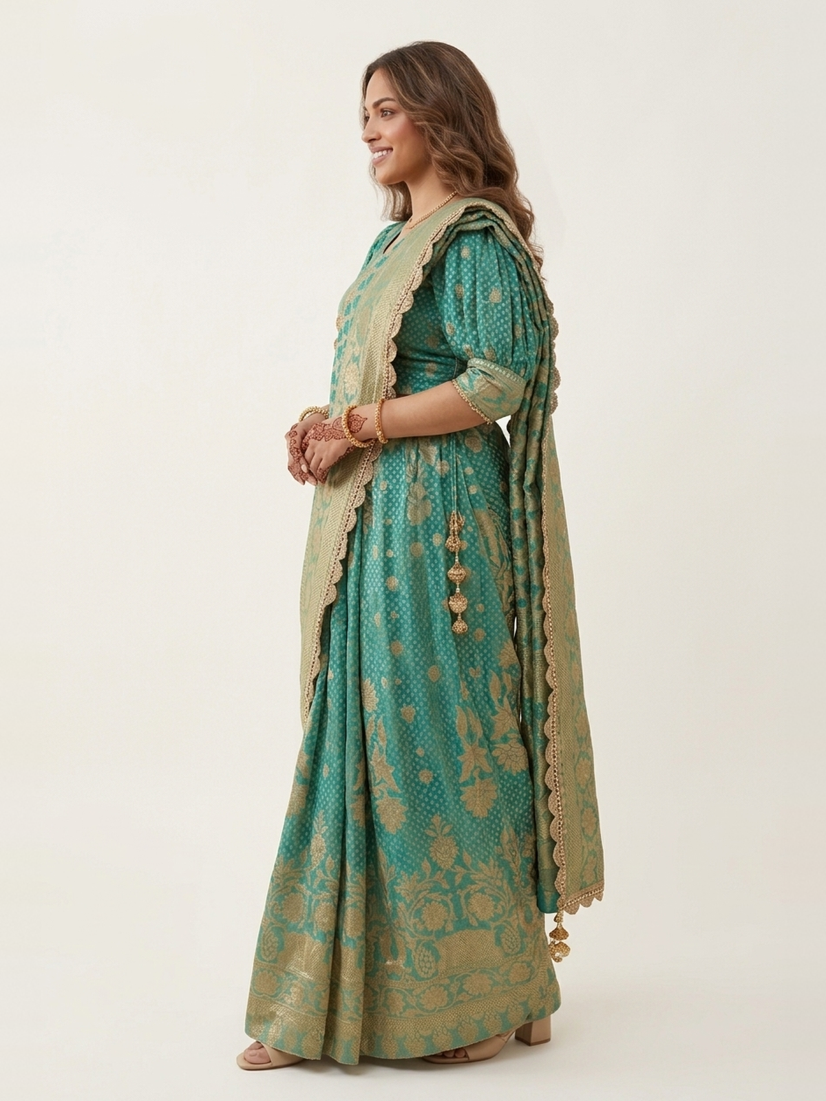 Teal green georgette lehenga