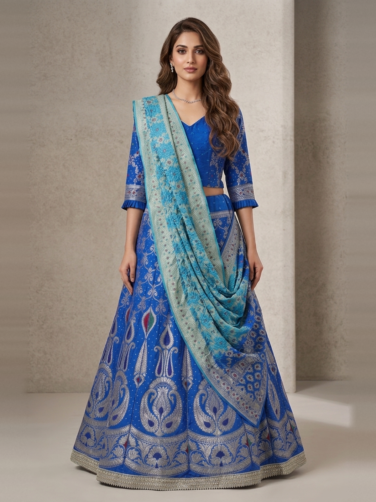 Blue cotton banarasi bandhani lehenga