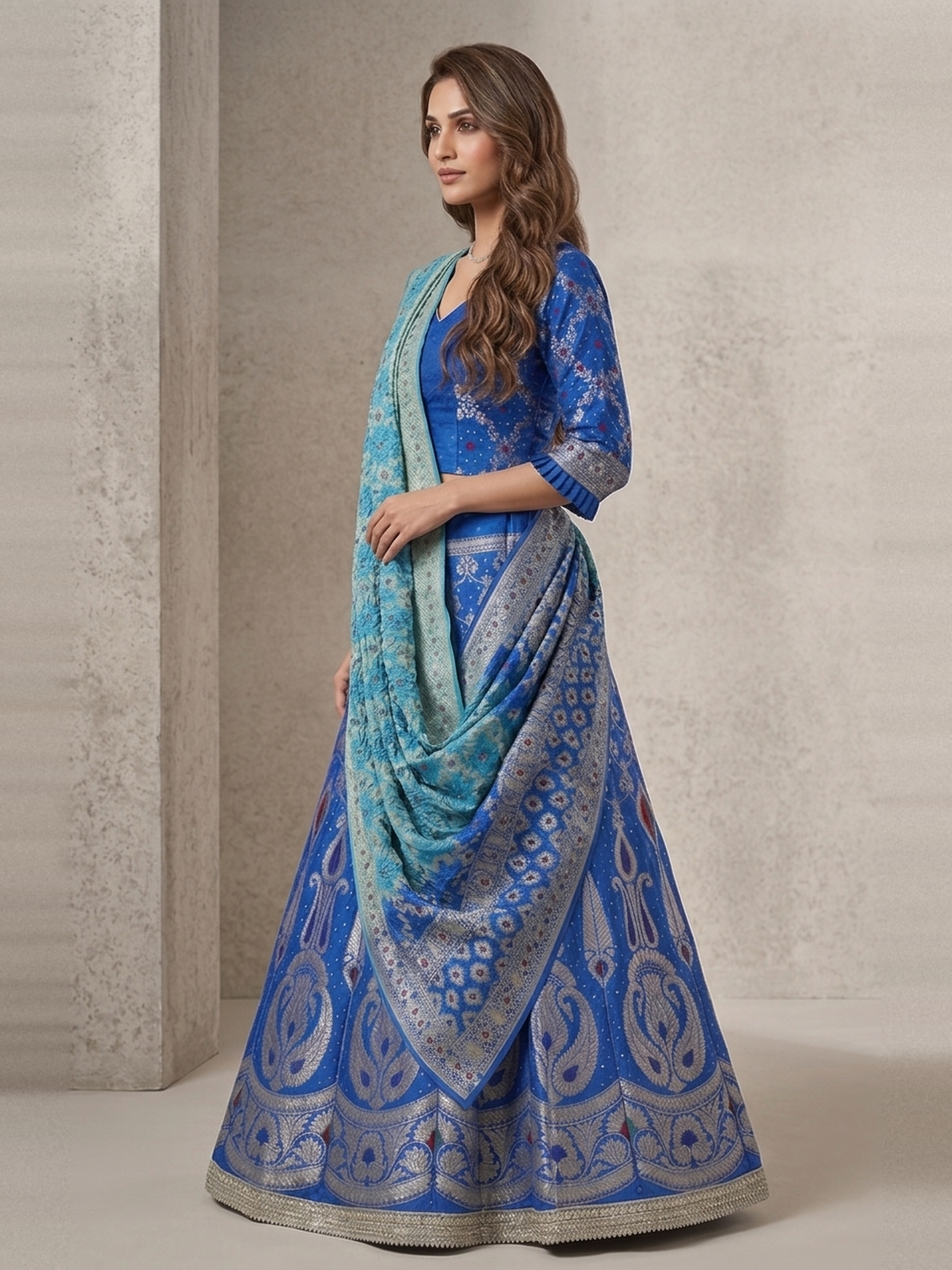 Blue cotton banarasi bandhani lehenga