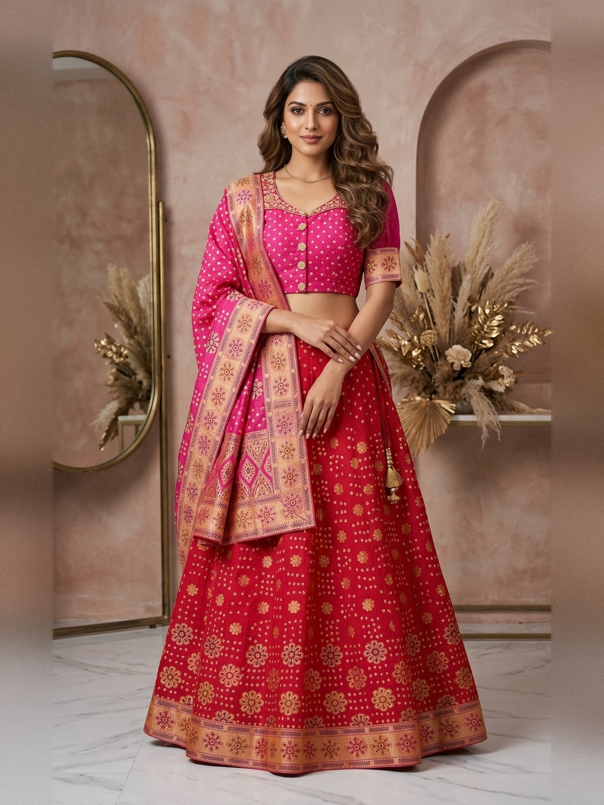 Pink orange cotton lehenga
