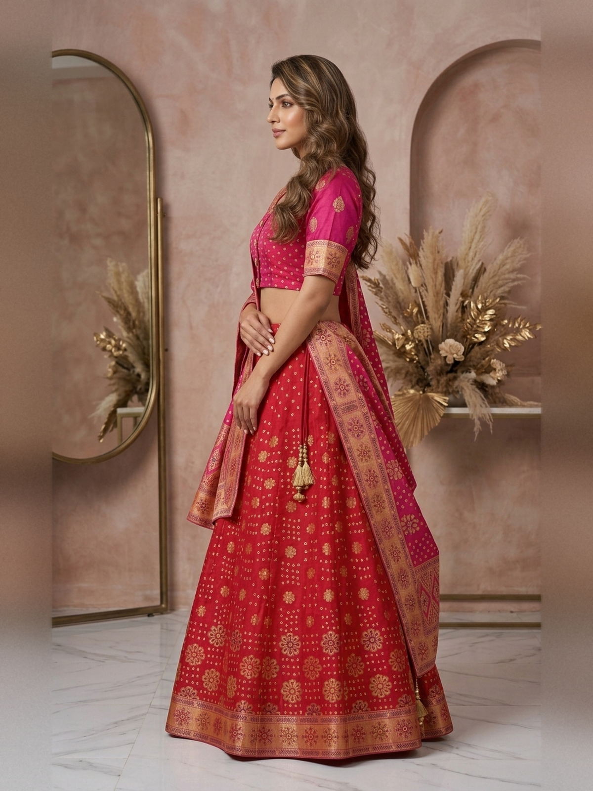 Pink orange cotton lehenga