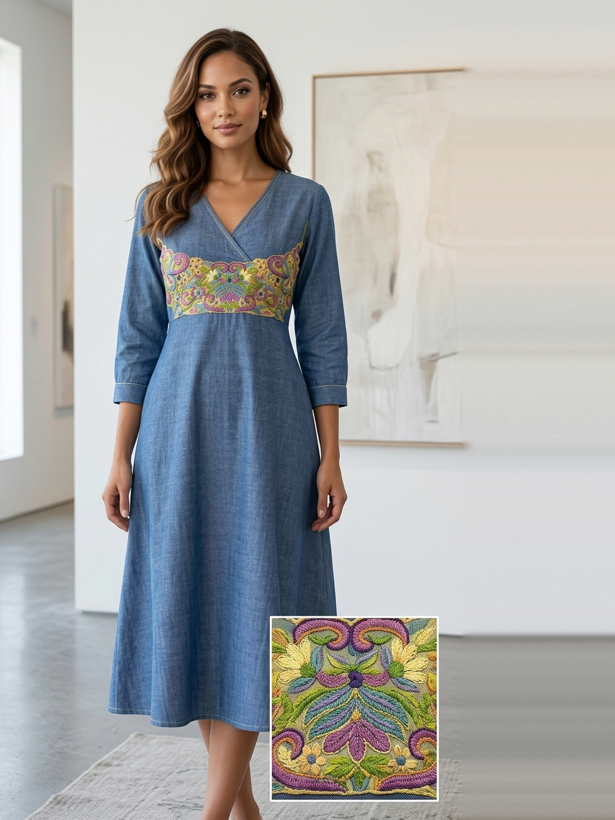 Blue with Yellow patch work dress