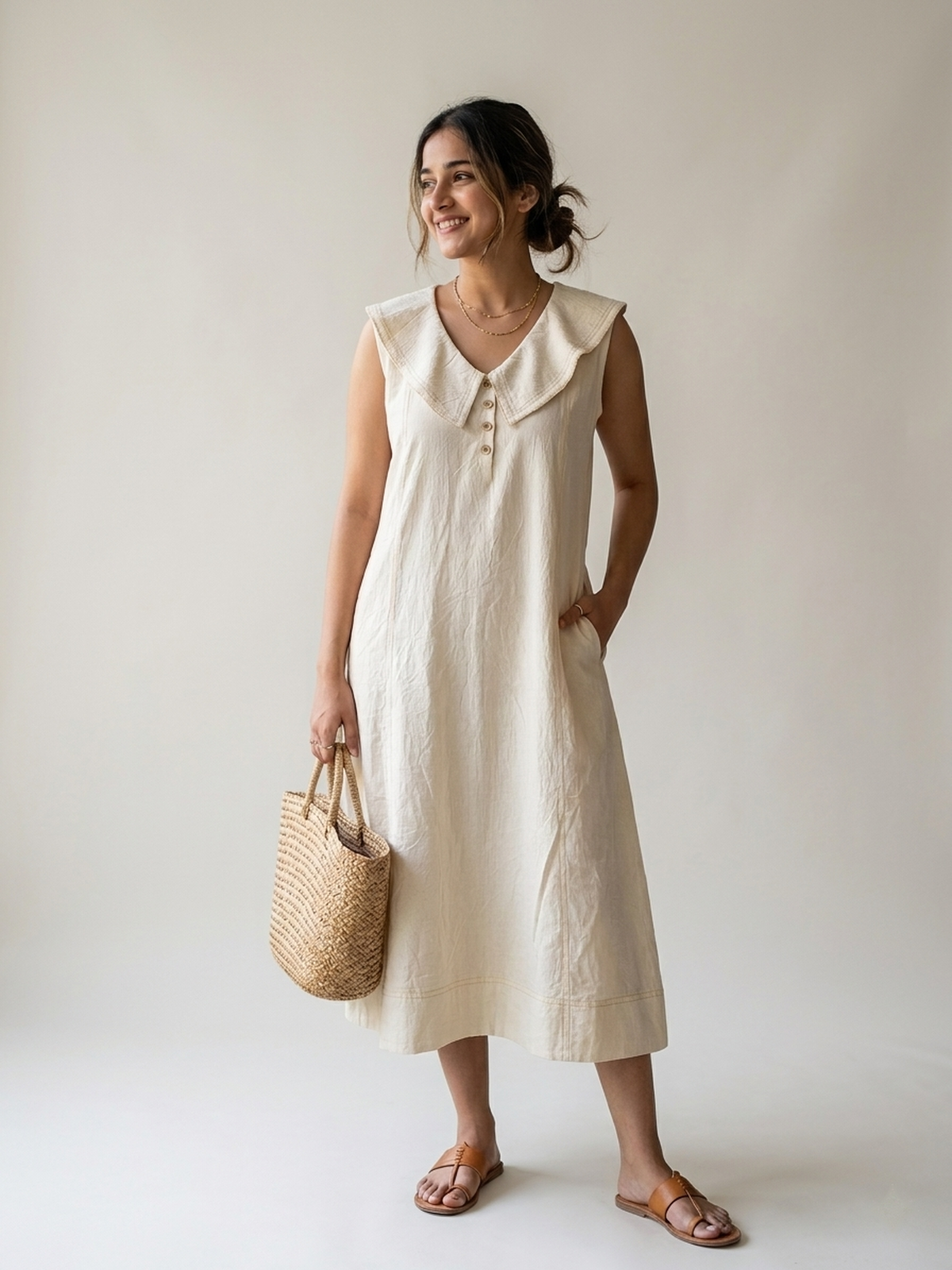 Beige dress with Stitch line