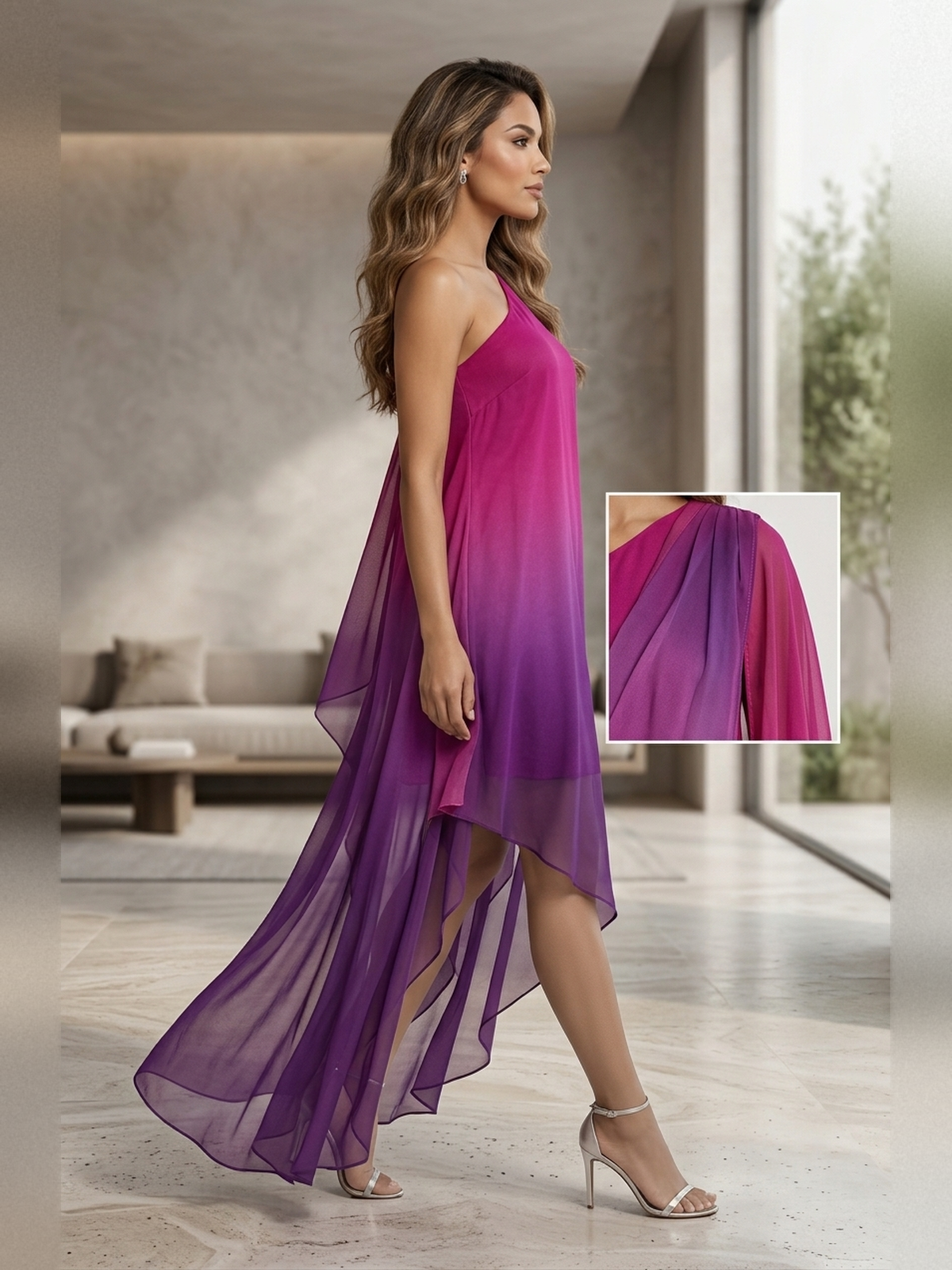 Pink shaded one shoulder dress
