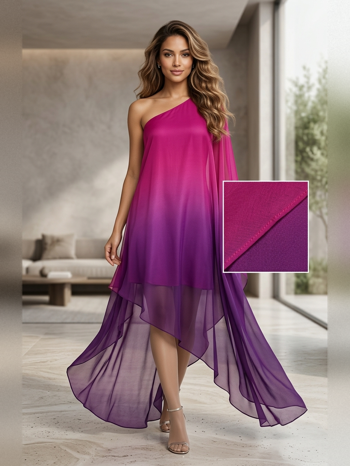 Pink shaded one shoulder dress