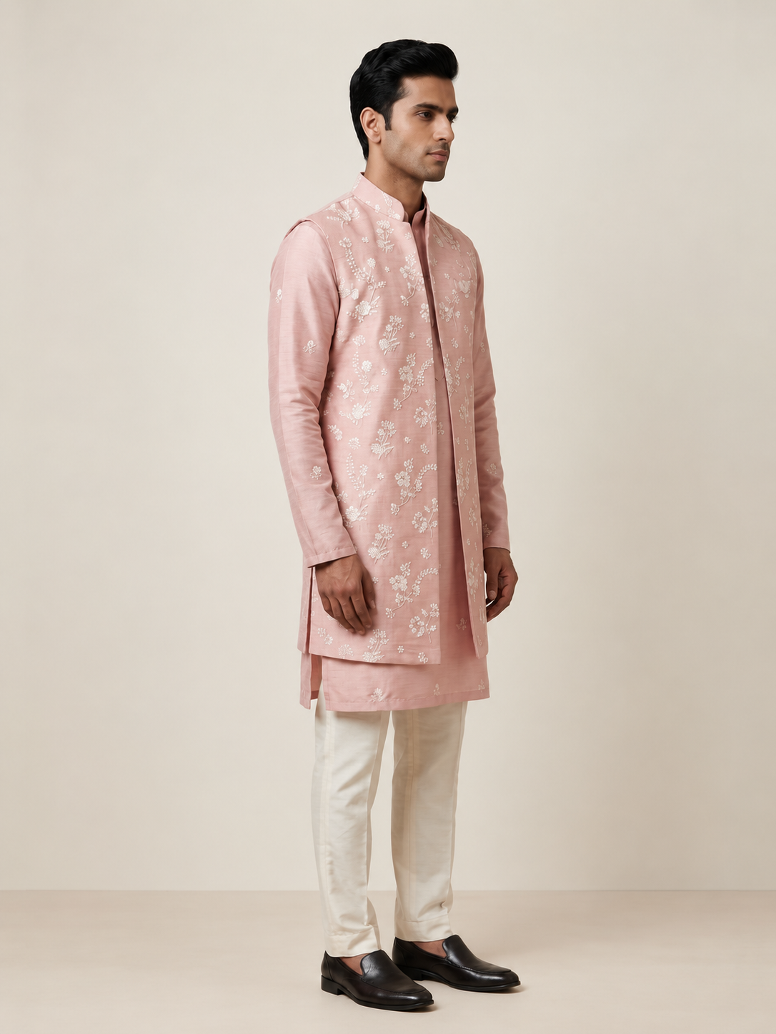 Pink jacket kurta set