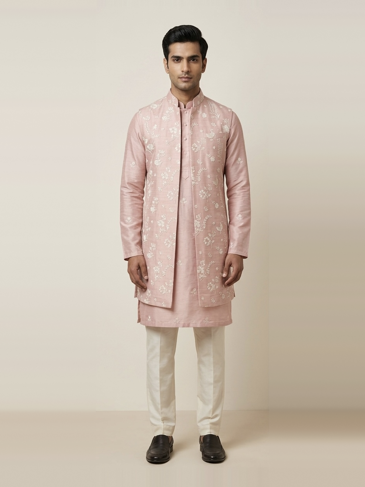 Pink jacket kurta set