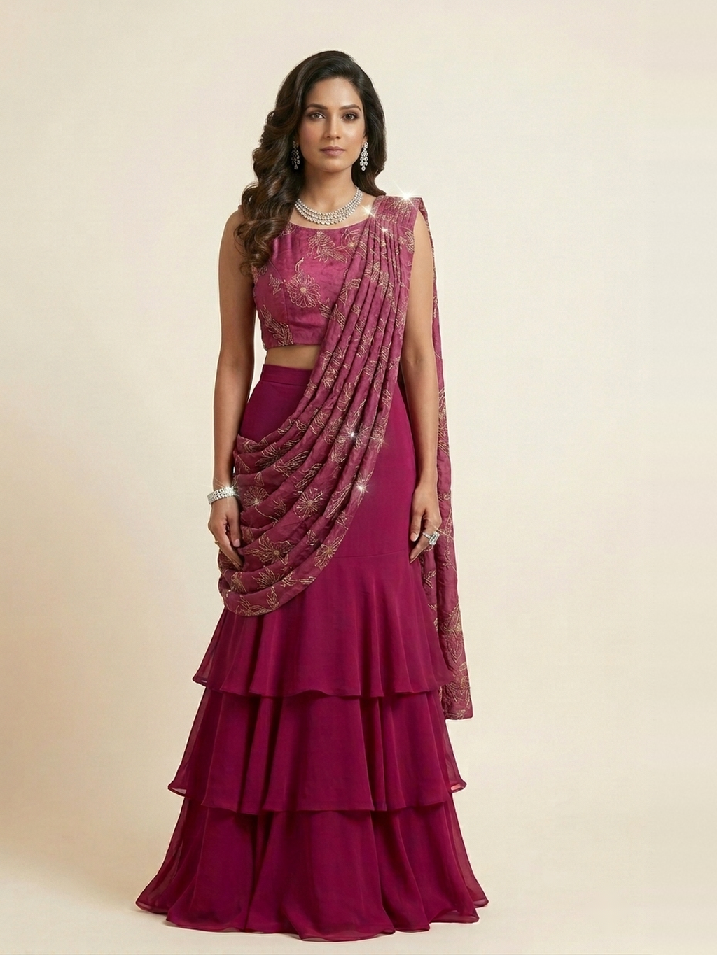 3 tier stitch saree