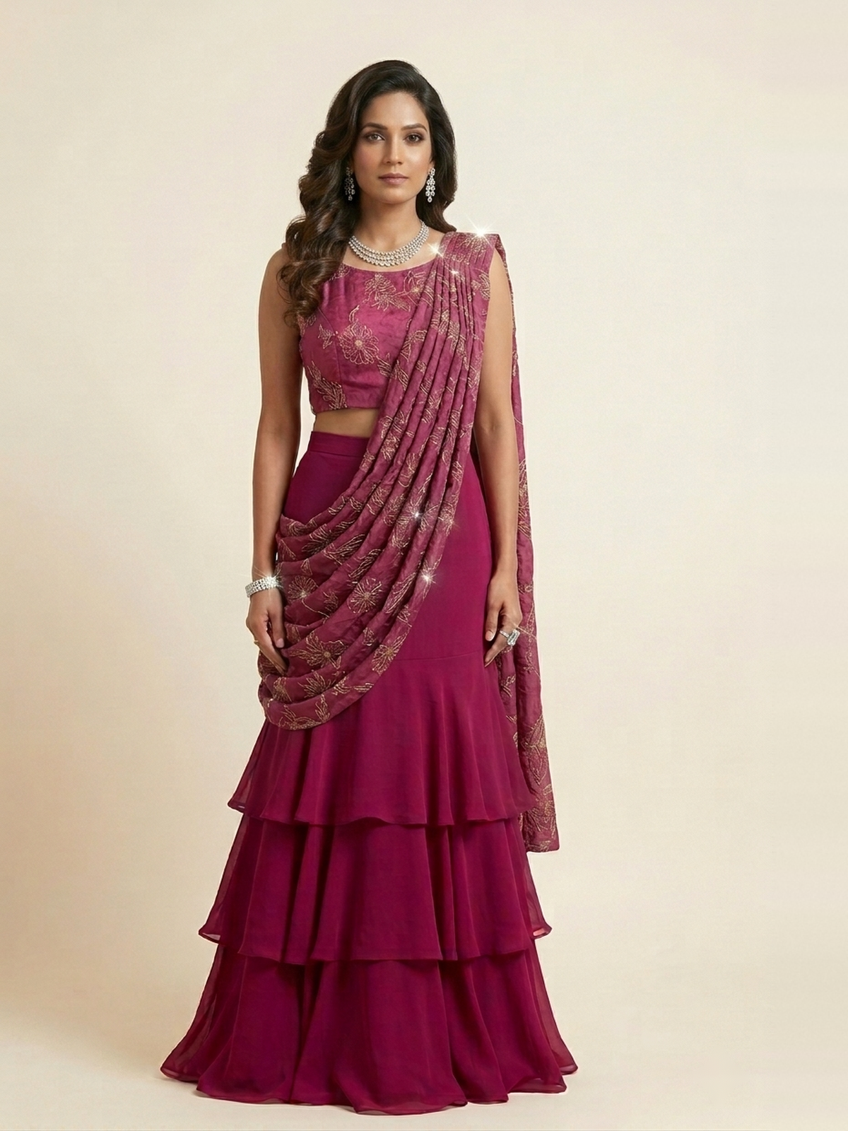 3 tier stitch saree