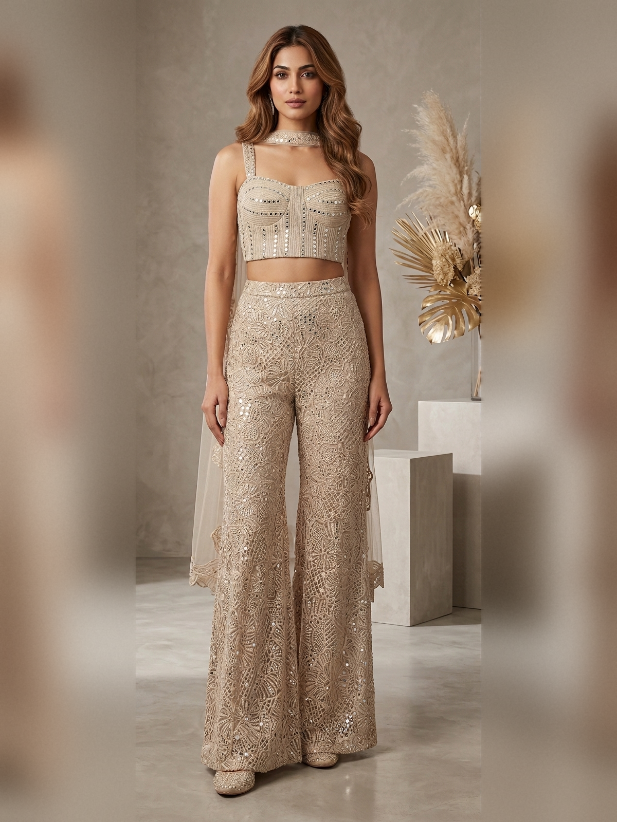 Golden indo western Cutwork