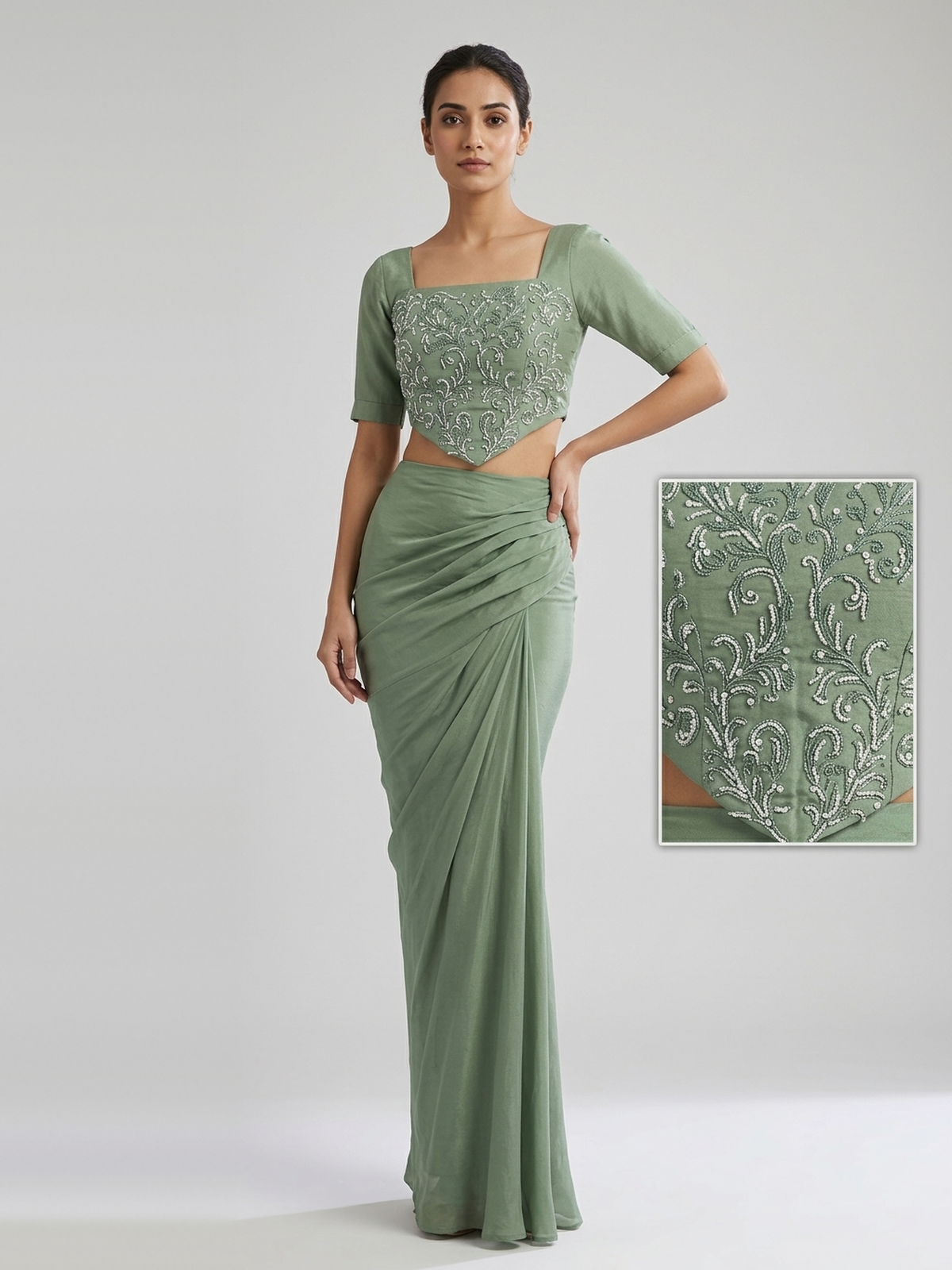 Sea Green Shimmer Draped Skirt
