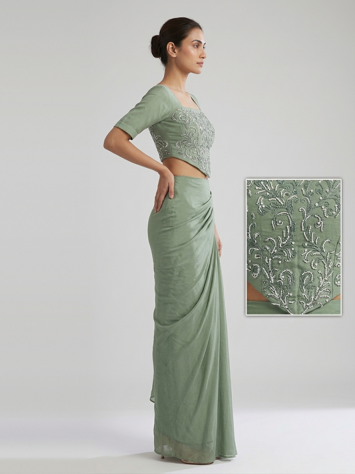 Sea Green Shimmer Draped Skirt