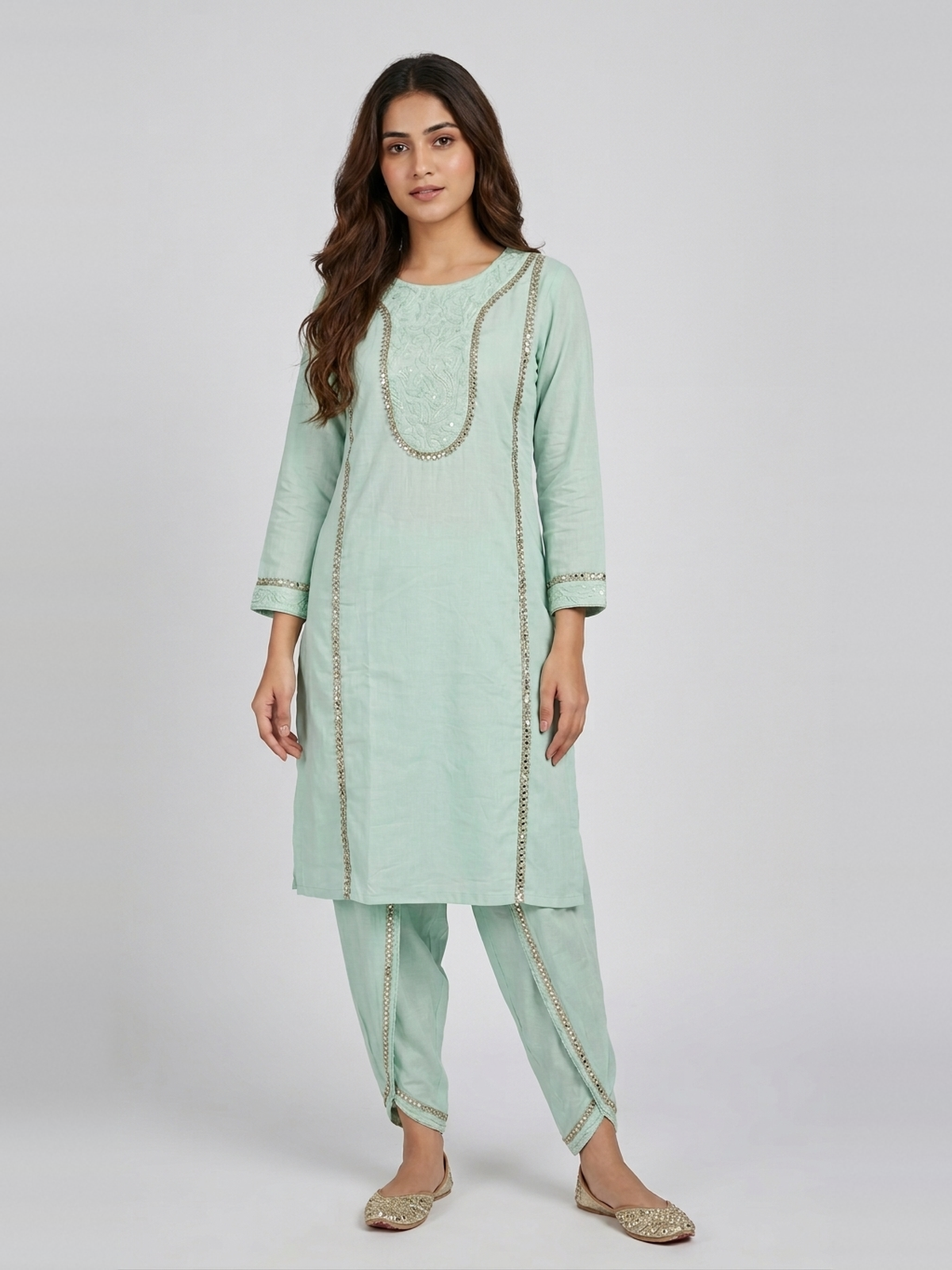 Light pista green kurta dhoti set