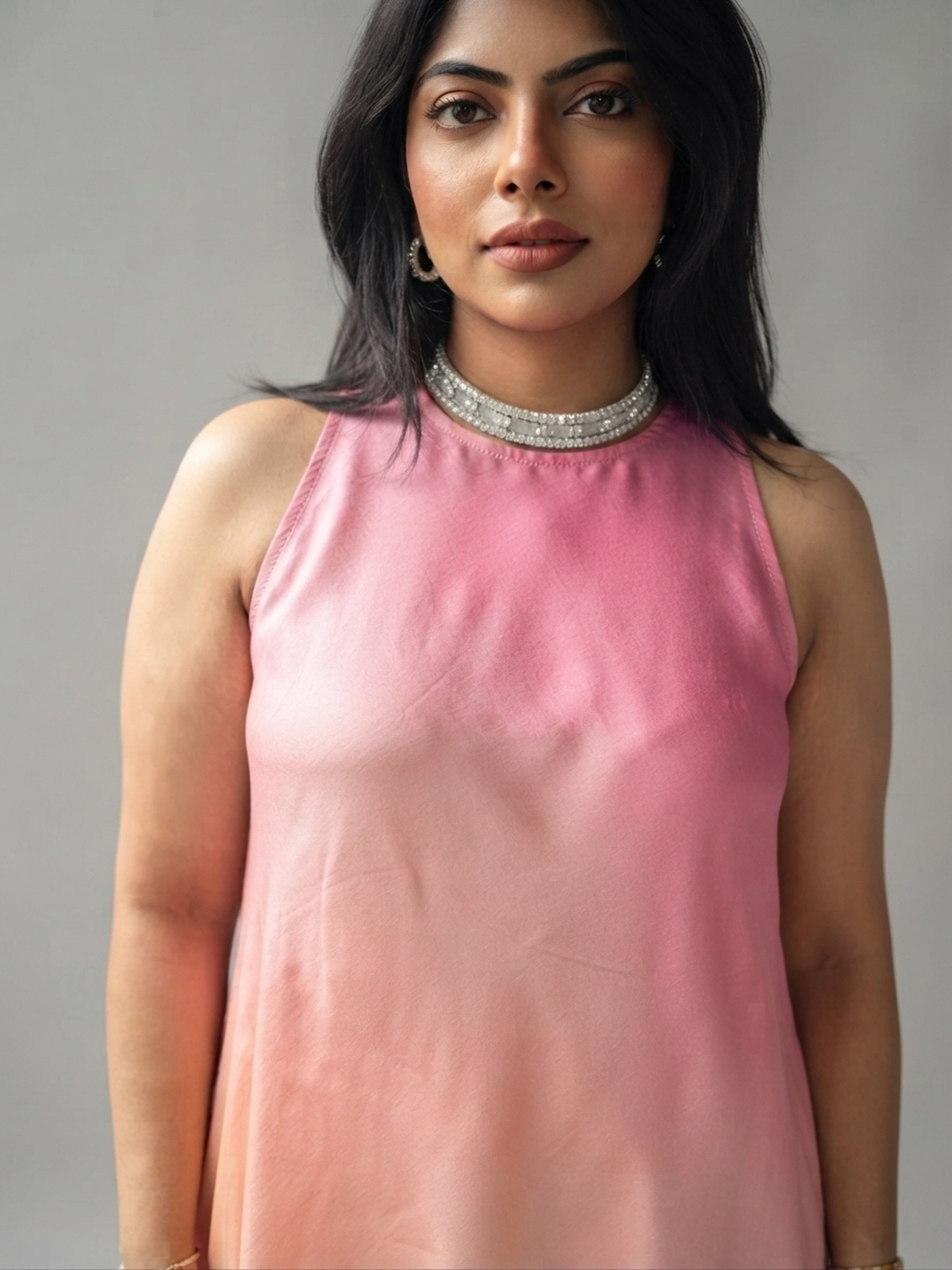 Pink shaded asymmetric kurta set