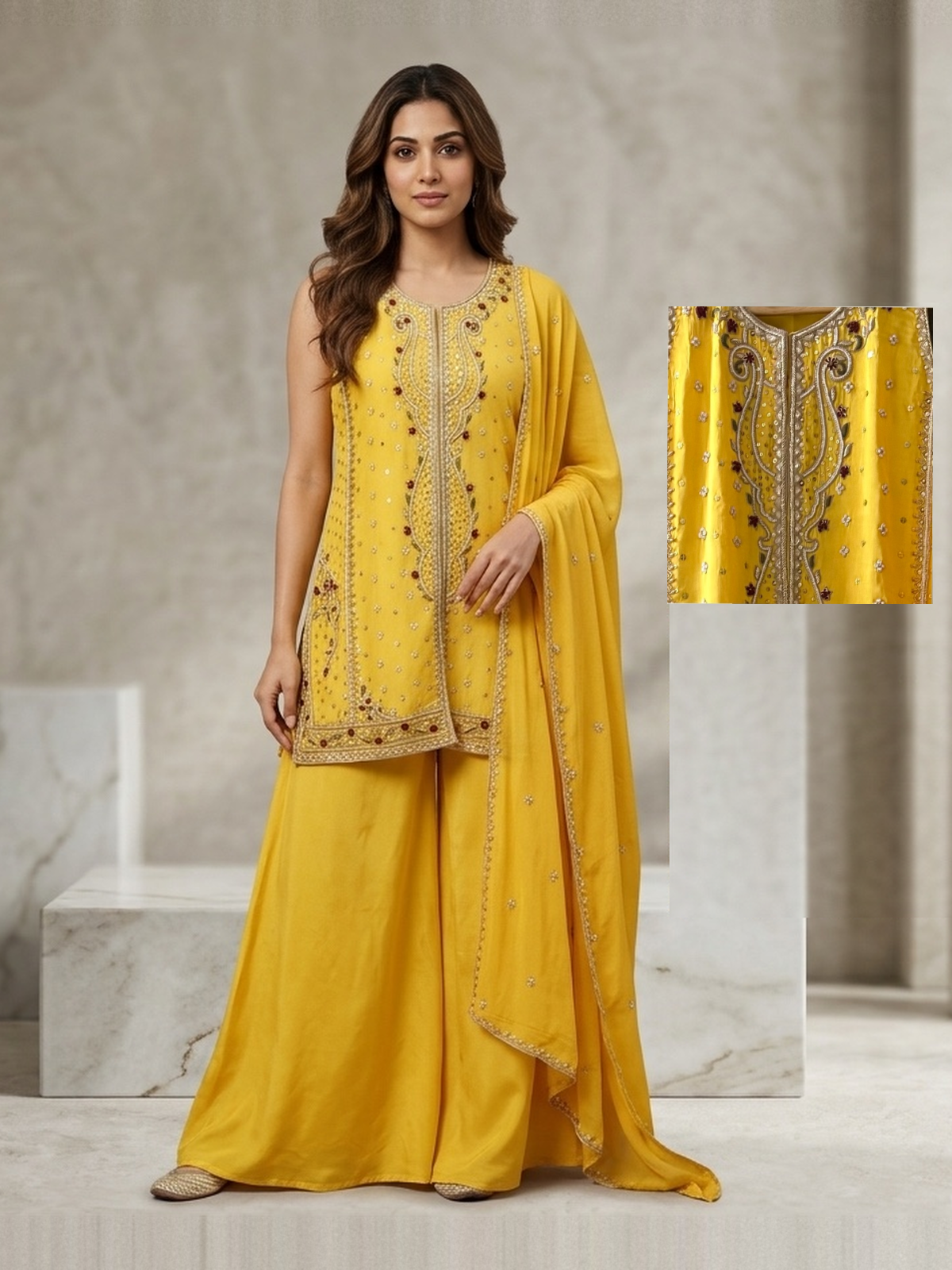 Yellow sharara set with duppata