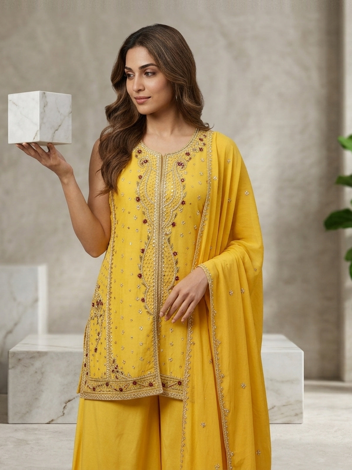 Yellow sharara set with duppata