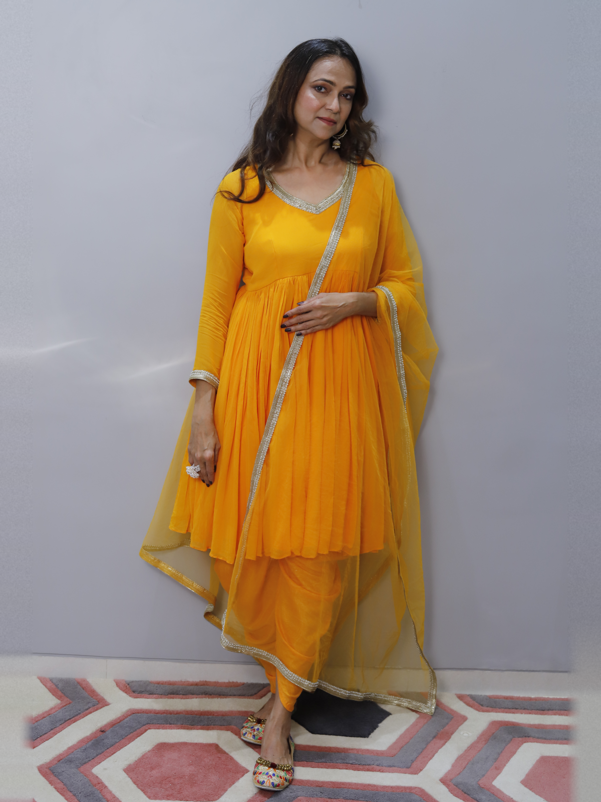Empire cut dress with dhoti and duptta