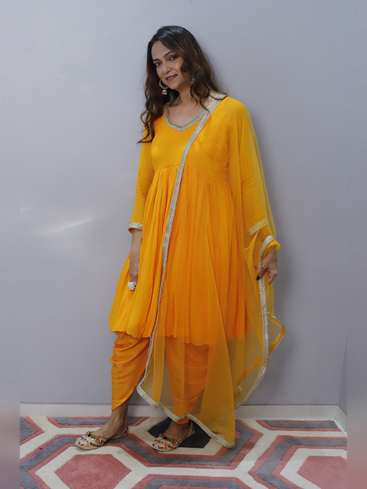 Empire cut dress with dhoti and duptta