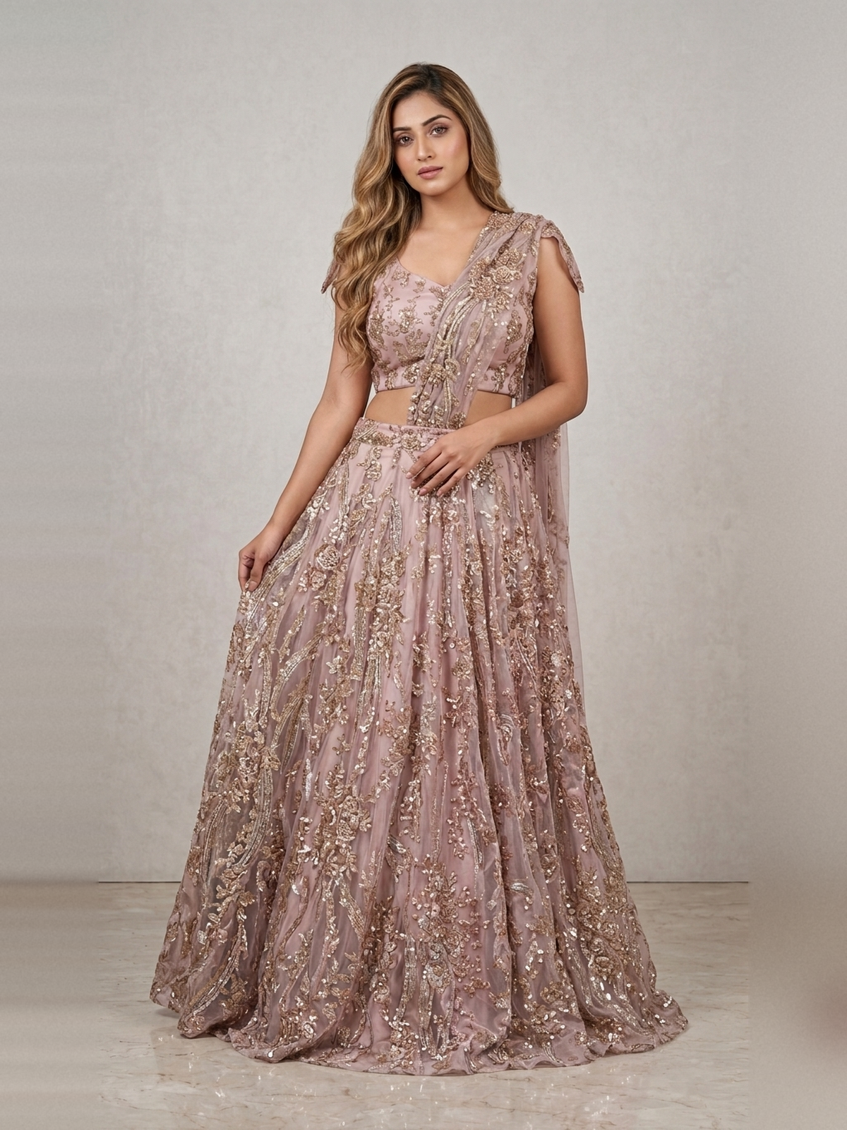 Dusty rose pink lehenga