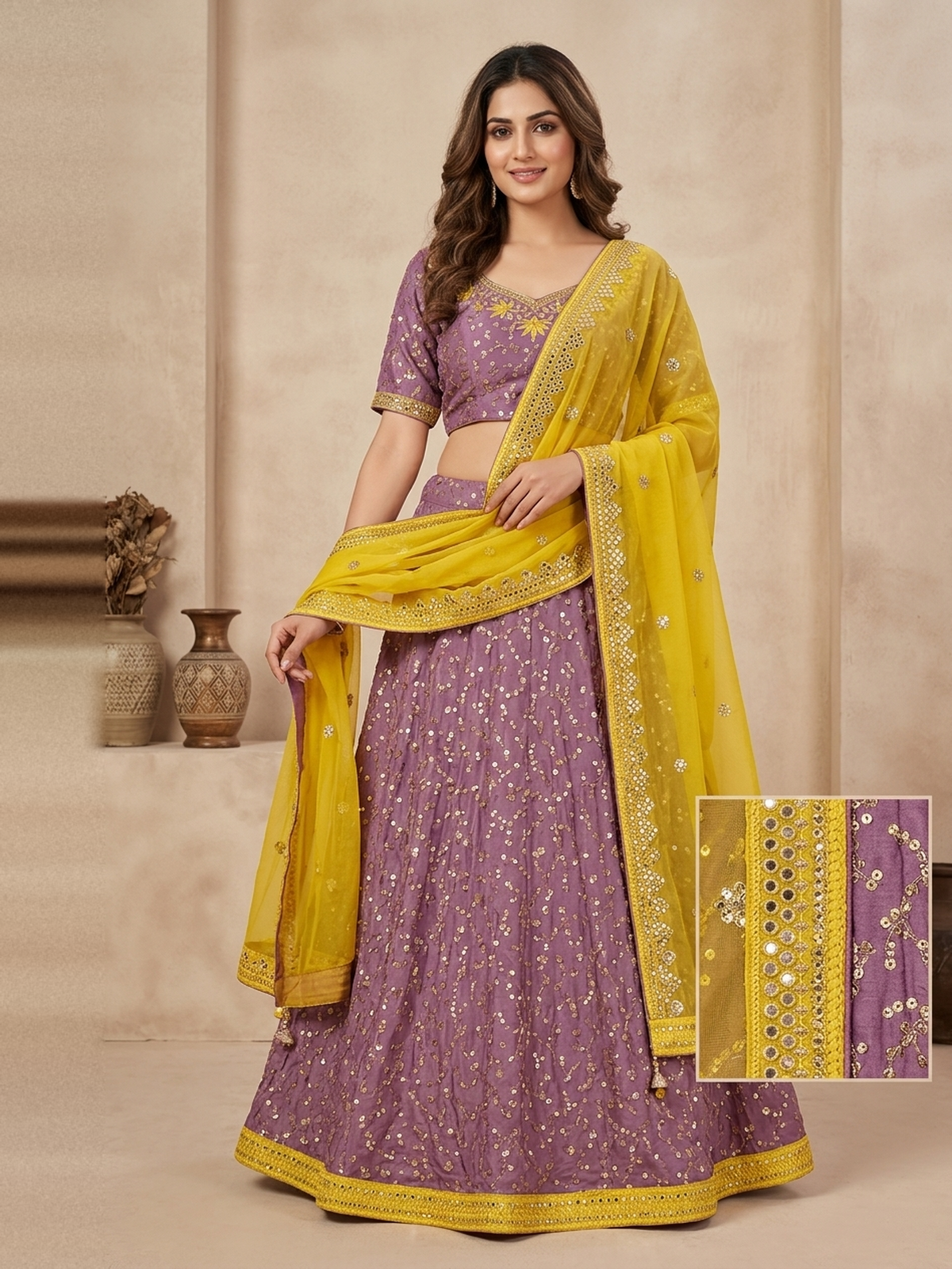 Purple yellow lehenga