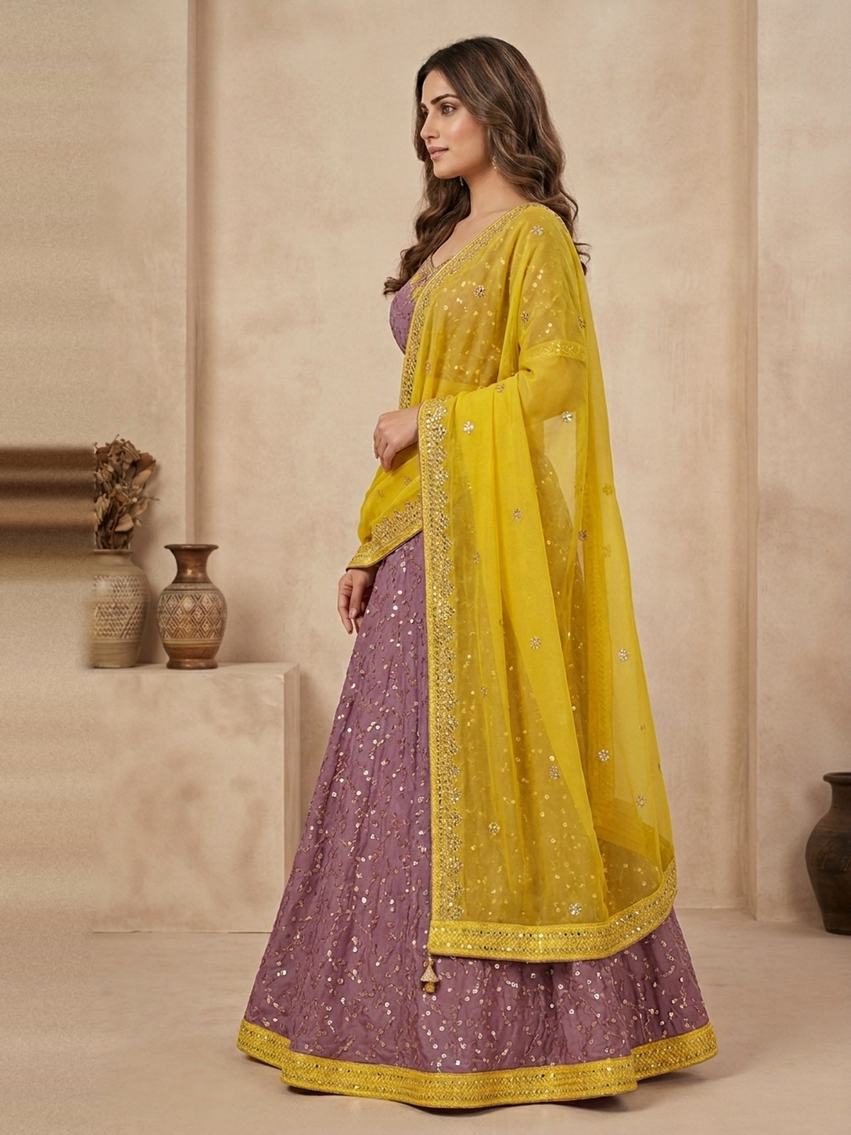 Purple yellow lehenga