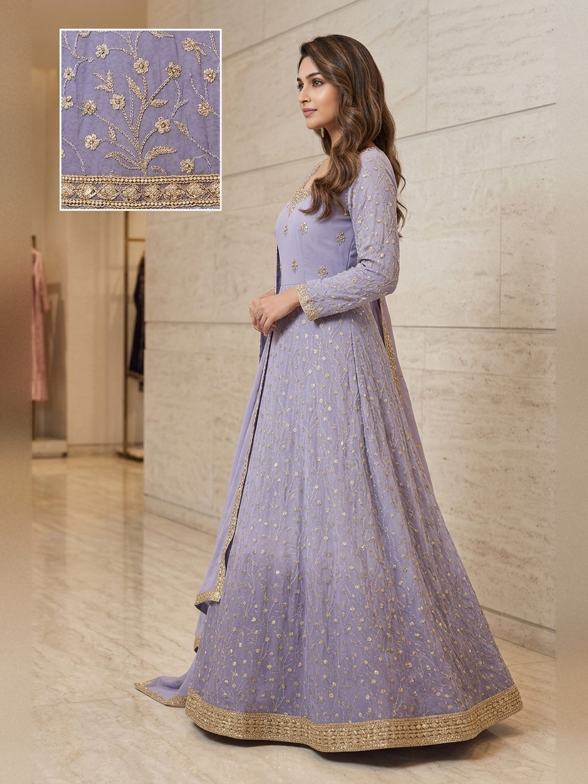 Purple goergette lehenga gown