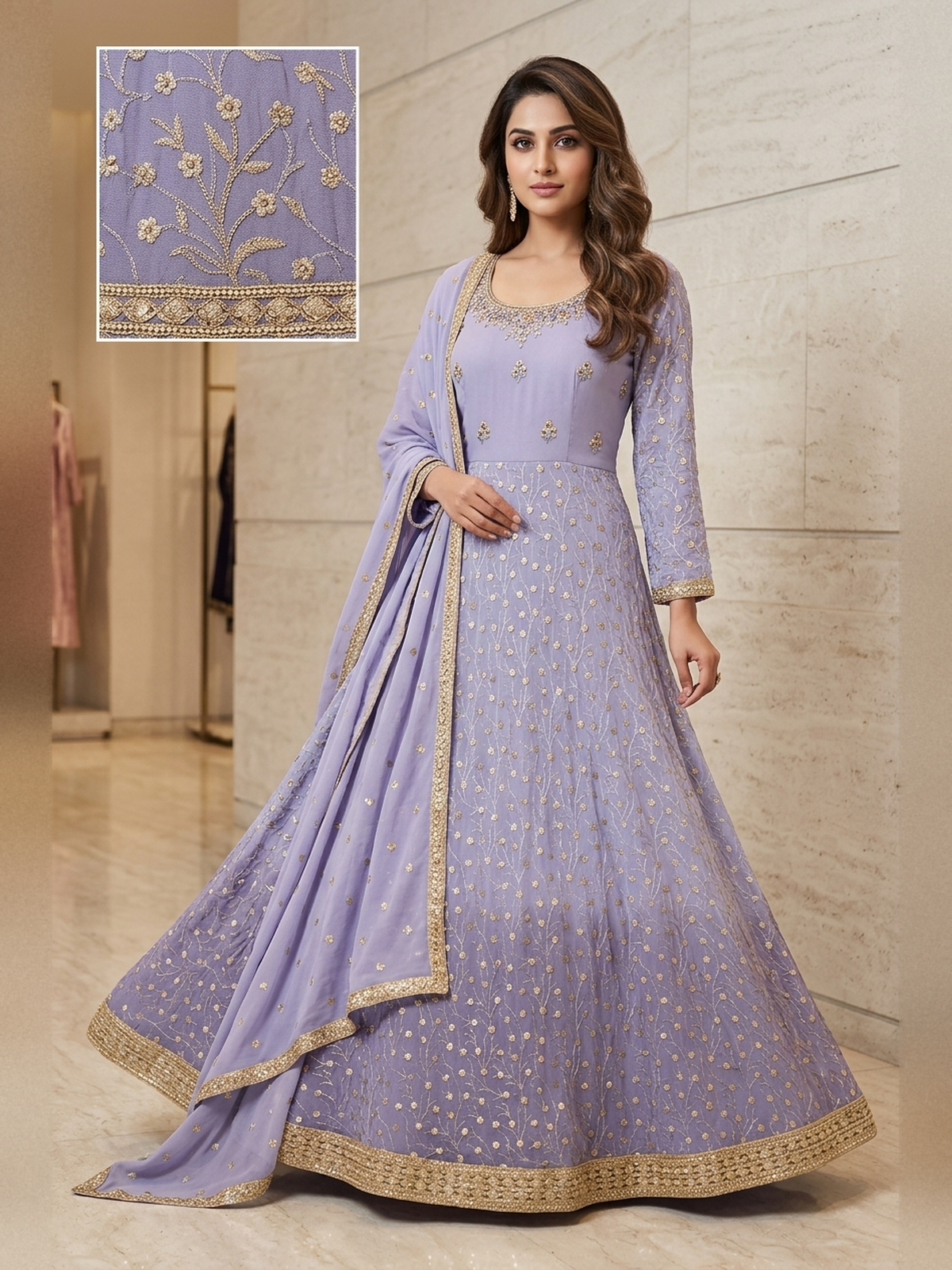 Purple goergette lehenga gown