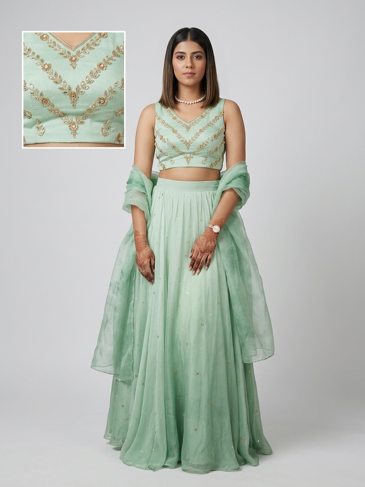 Sea green organza lehenga choli