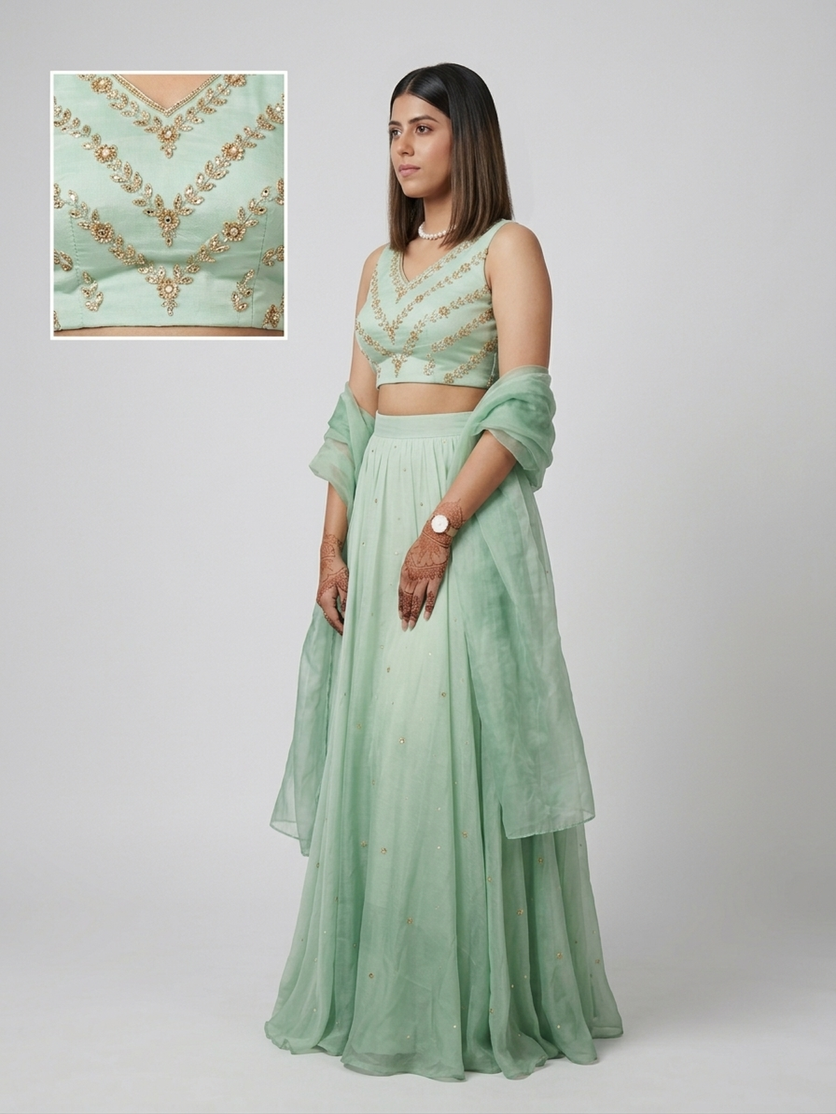 Sea green organza lehenga choli