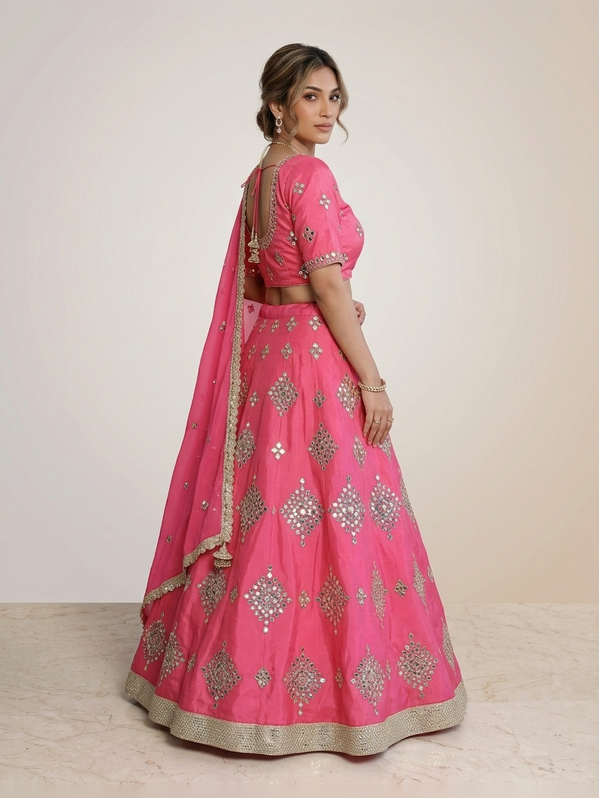 Pink lehenga choli with all over mirror work