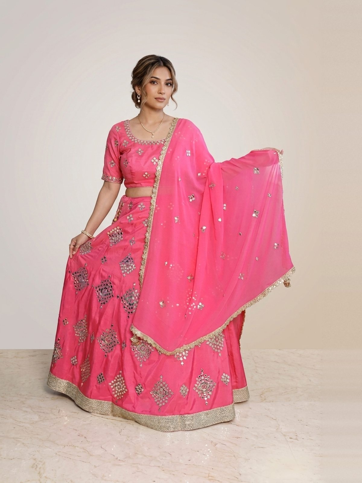 Pink lehenga choli with all over mirror work