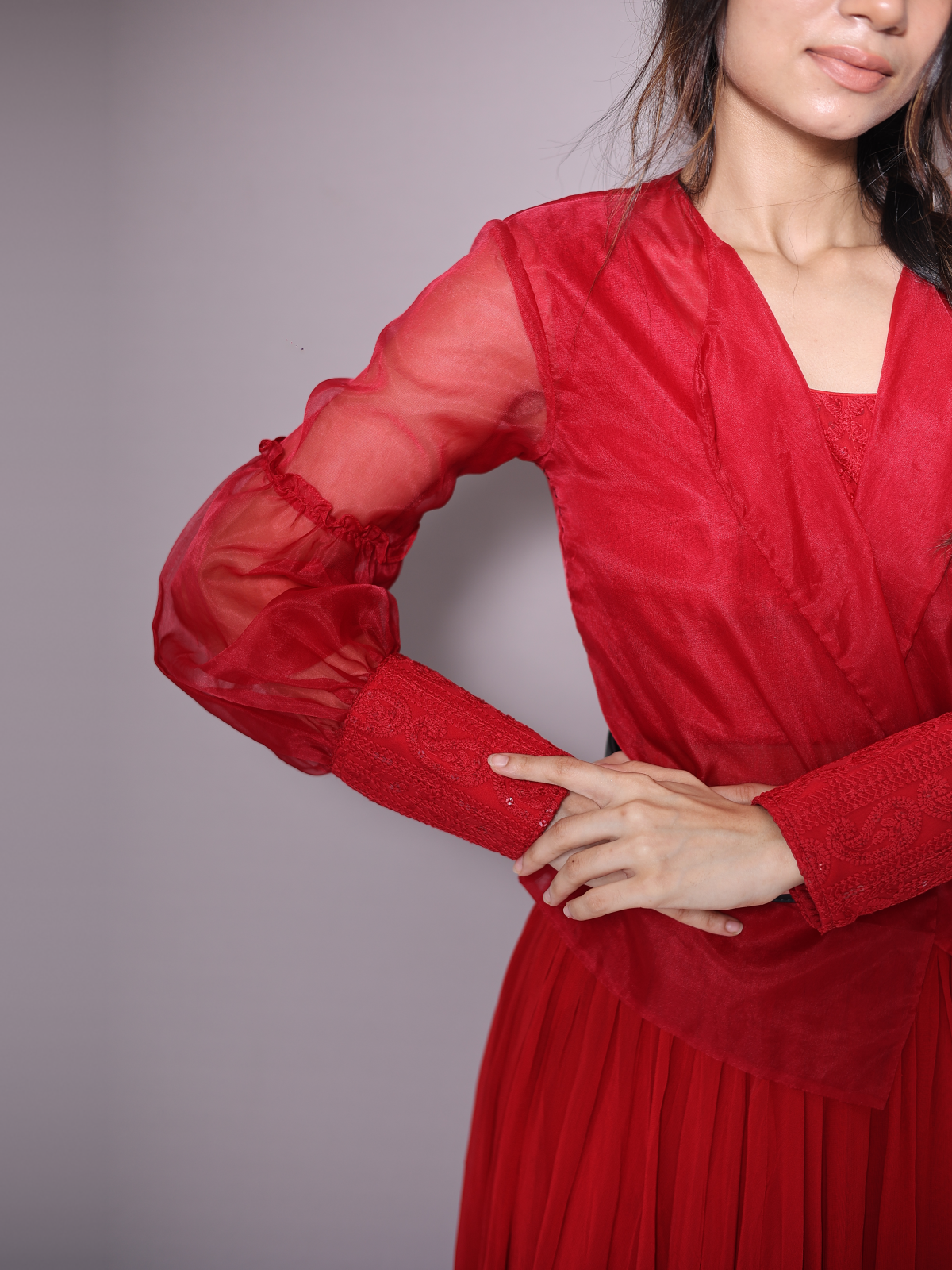 Red lehenga skirt with jacket