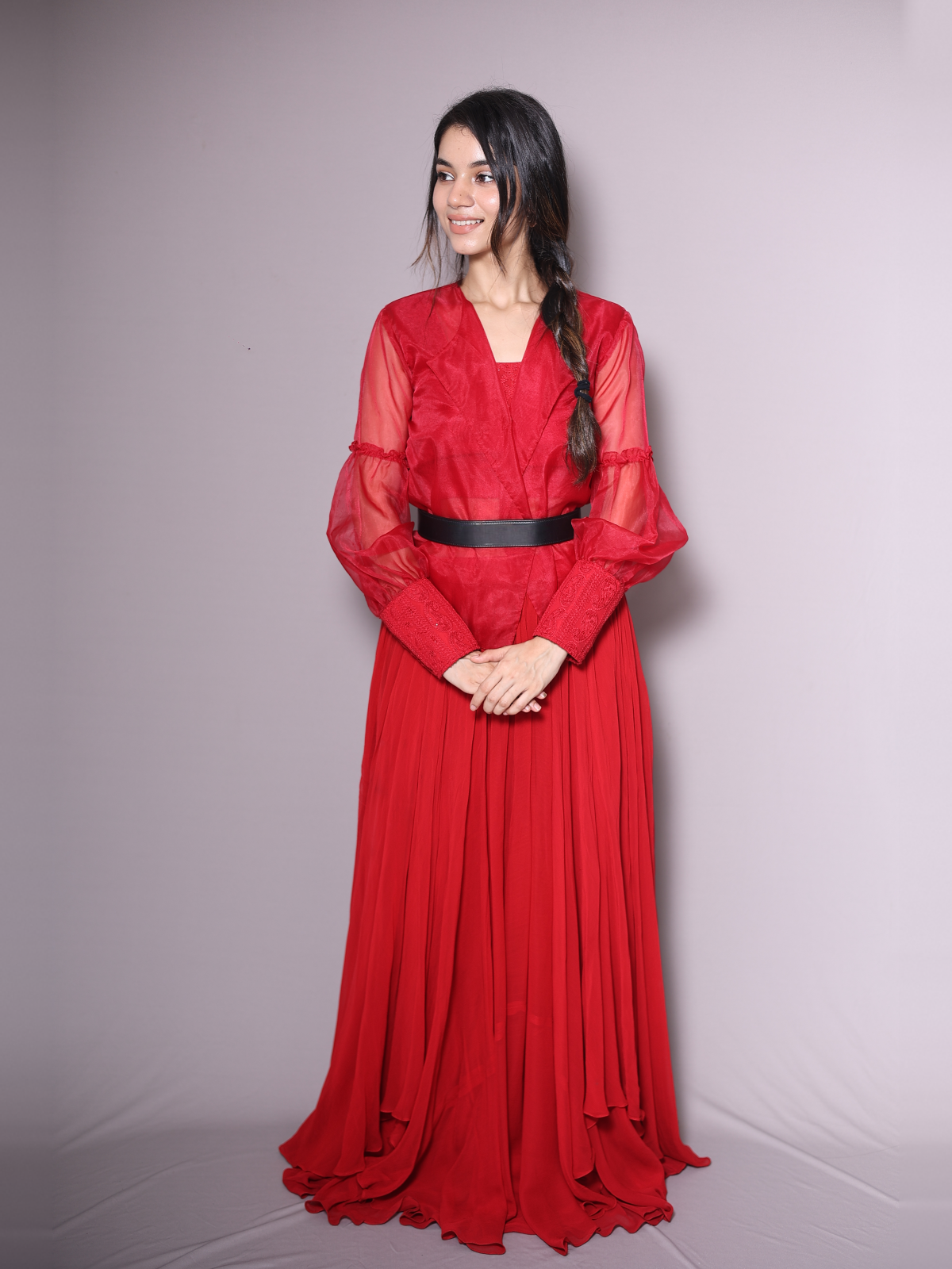 Red lehenga skirt with jacket