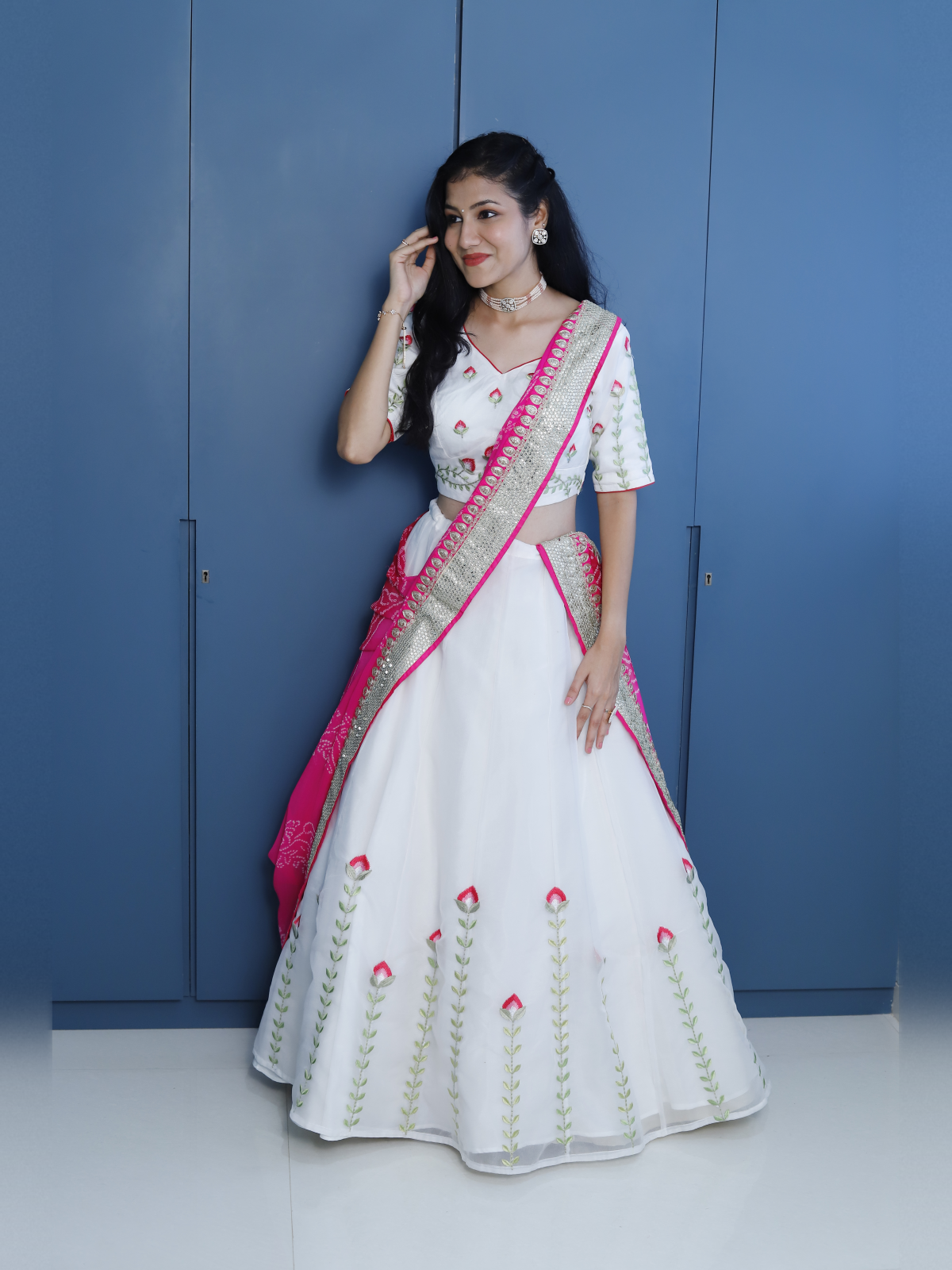 White organza lehenga