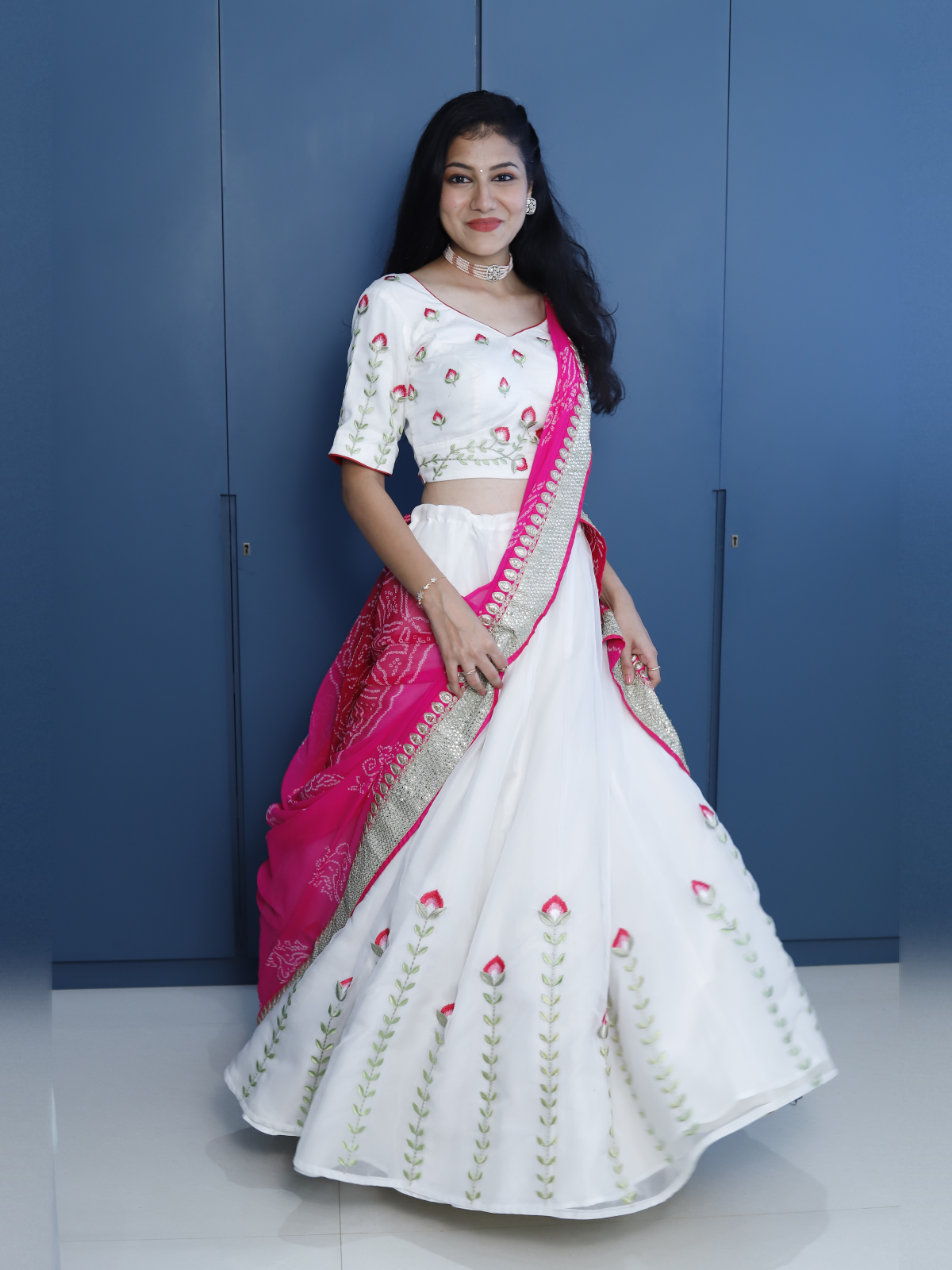 White organza lehenga
