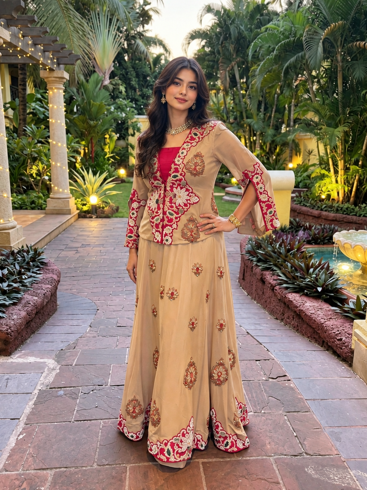 Beige indo western