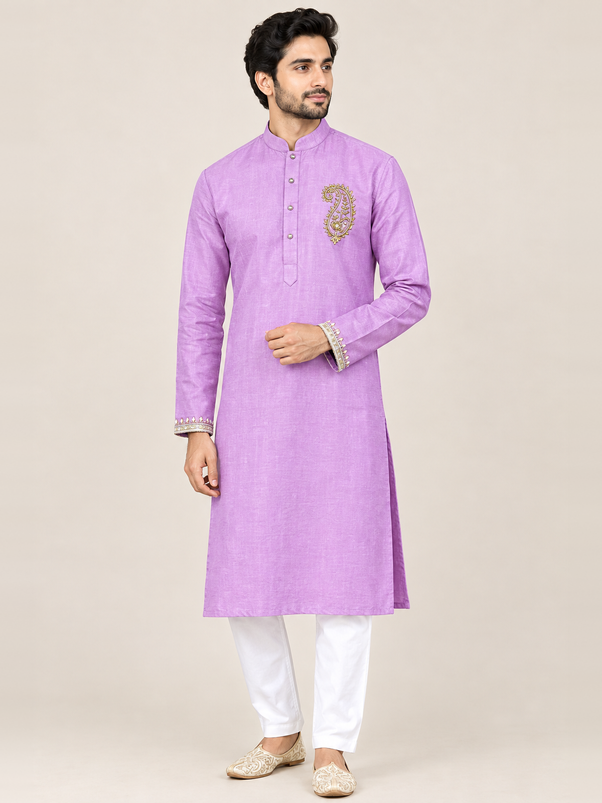 Lilac Embroidered Kurta Set