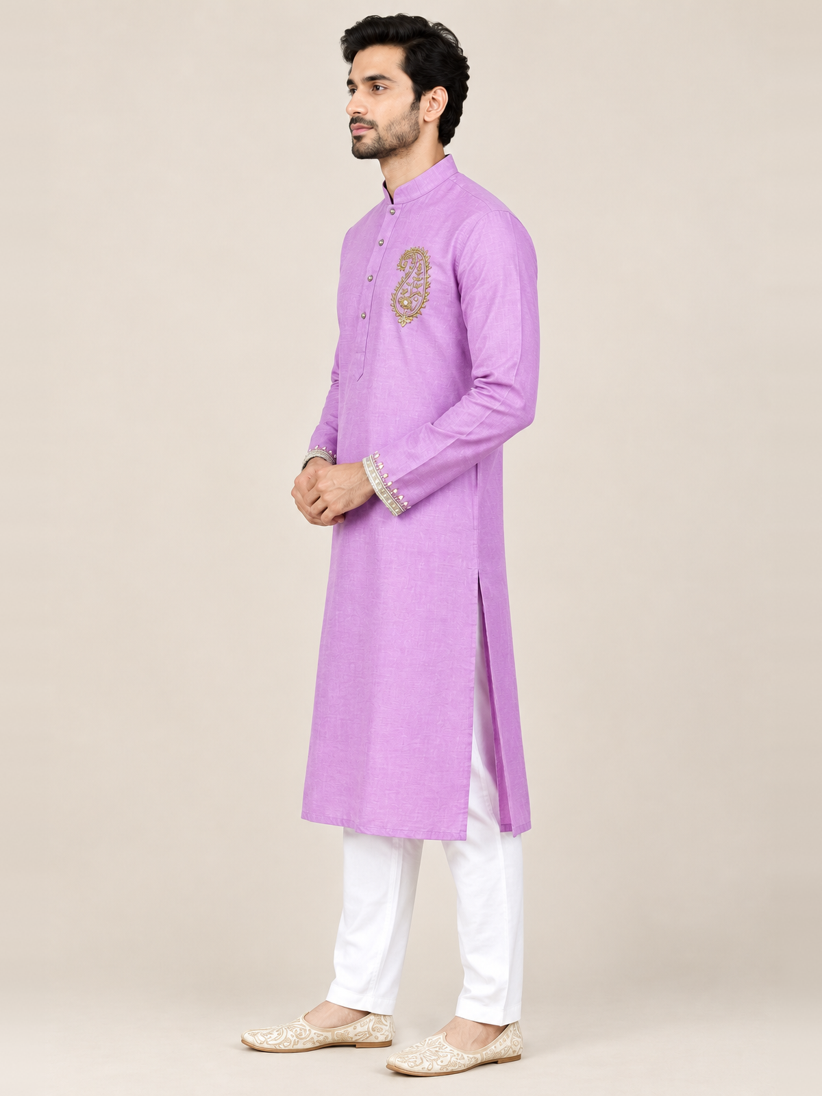 Lilac Embroidered Kurta Set