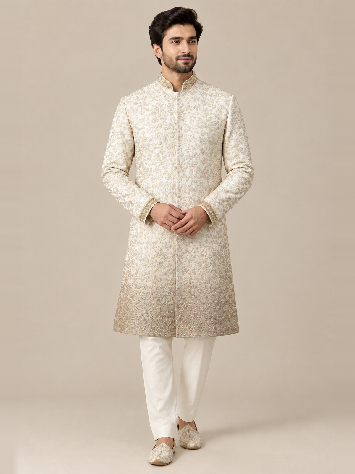 Ivory Floral Embroidered Sherwani