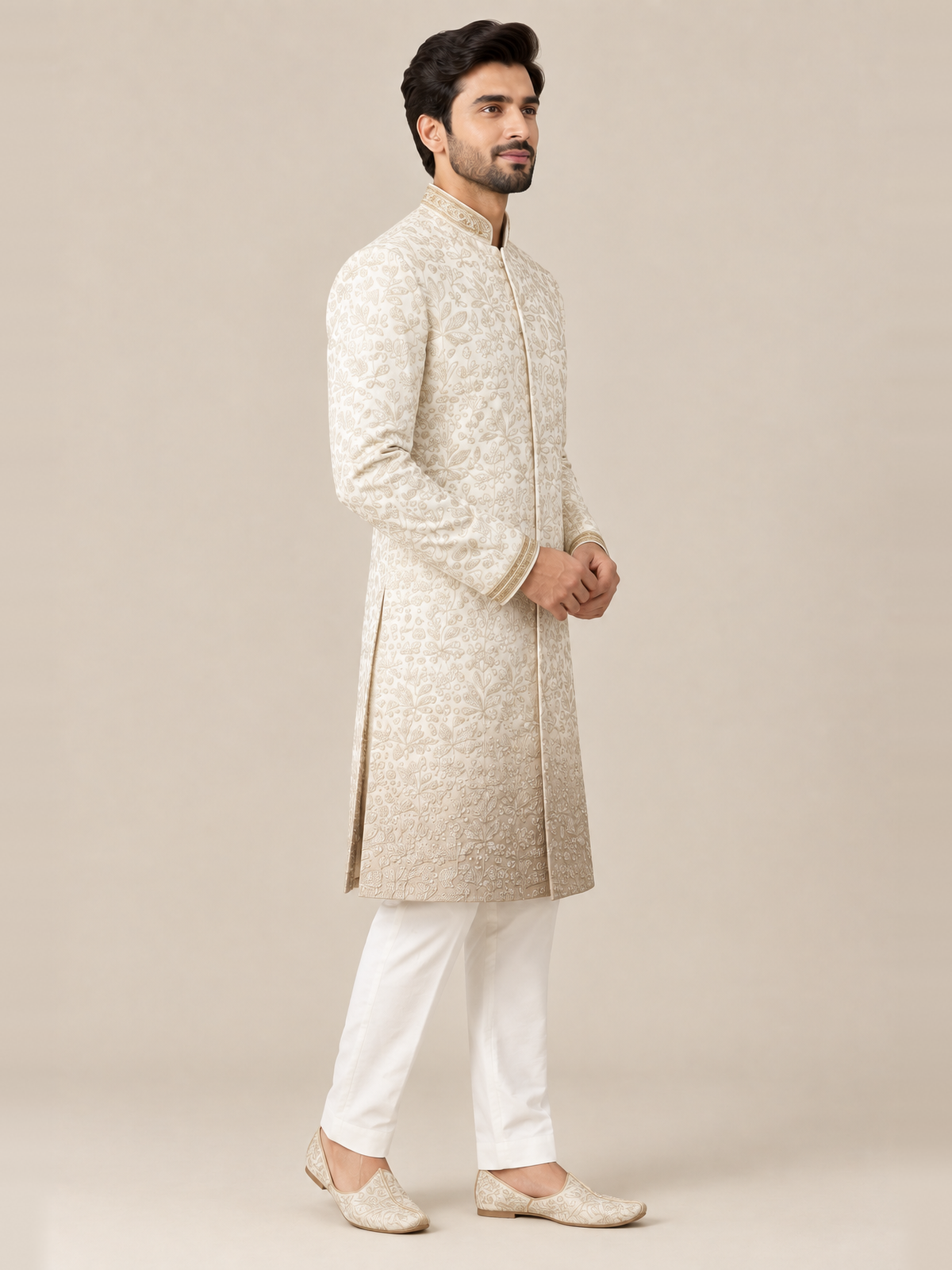 Ivory Floral Embroidered Sherwani