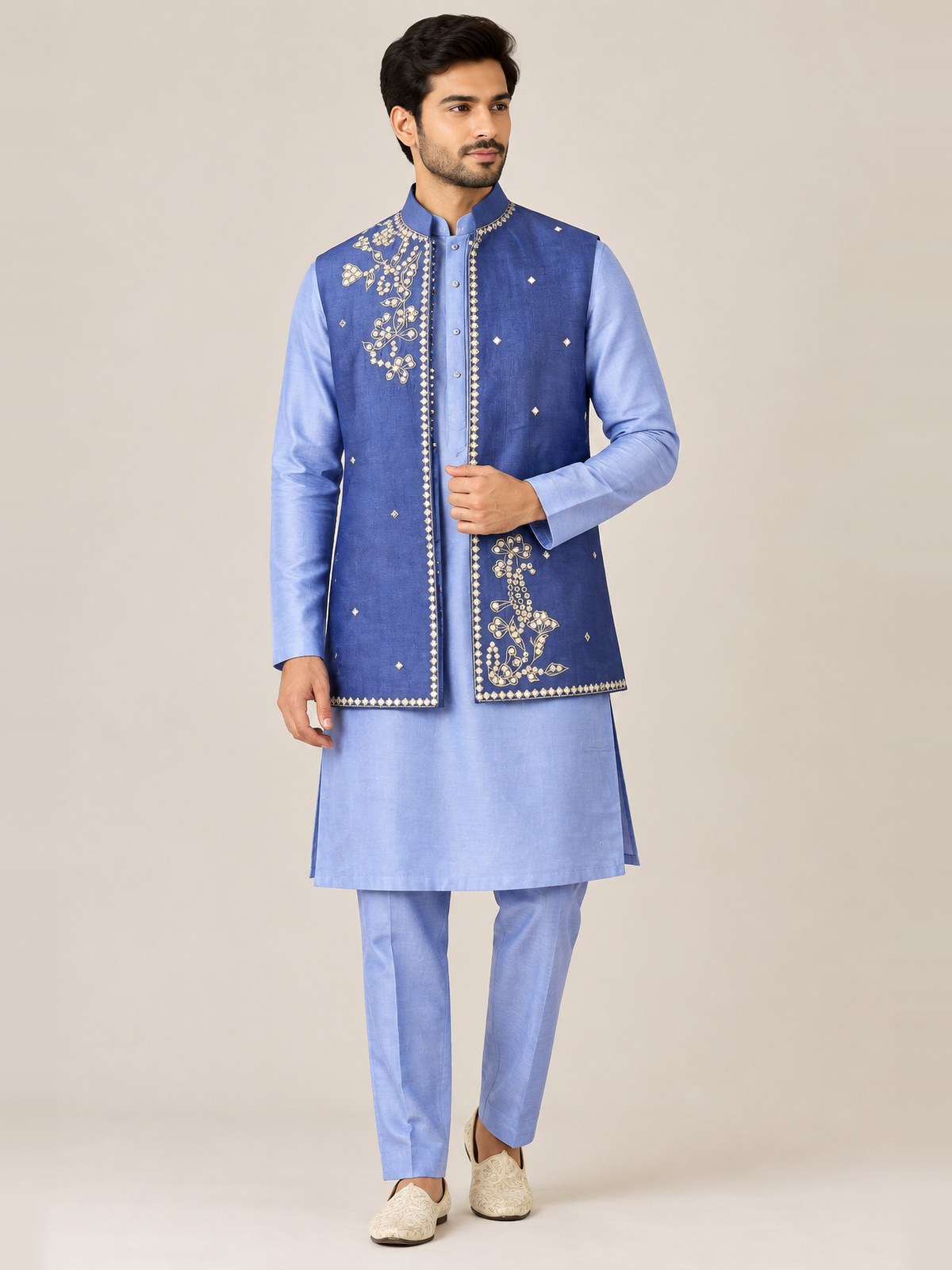 Blue kurta jacket set