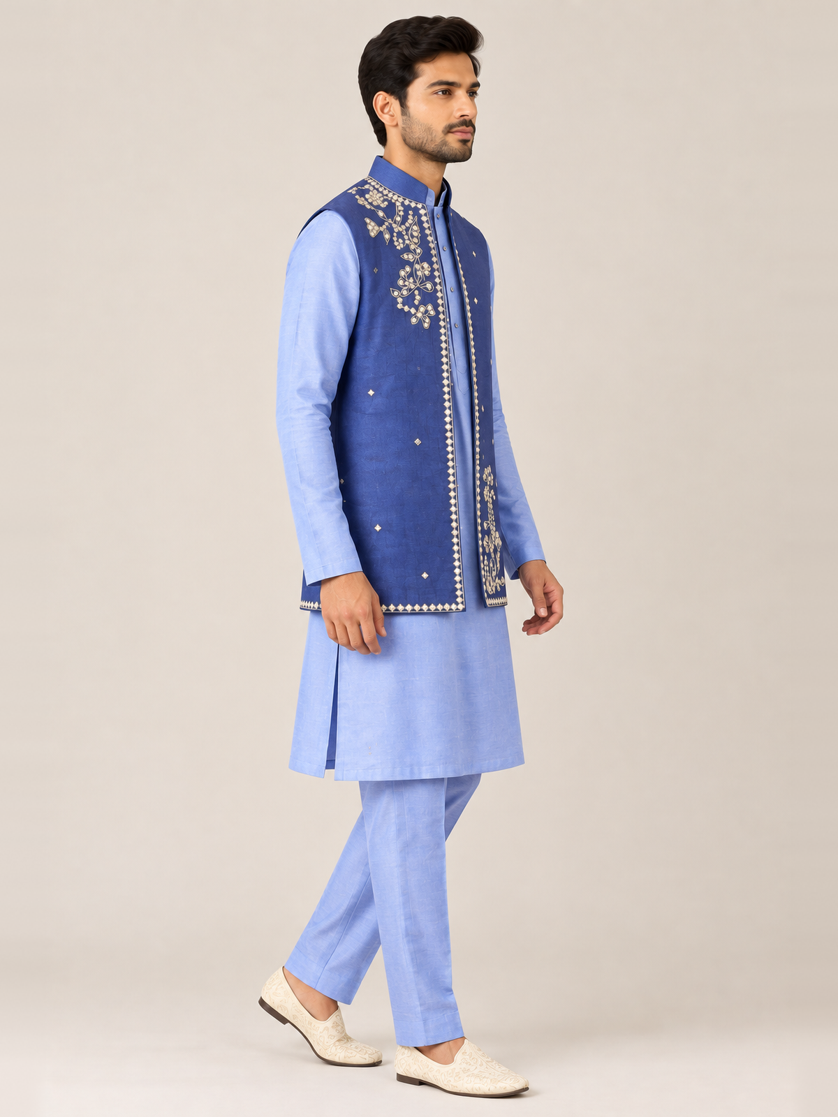 Blue kurta jacket set